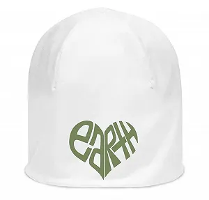 Шапка I Love Earth Білий з зеленим серцем Унісекс  Еластична Бавовняна - Фото 1