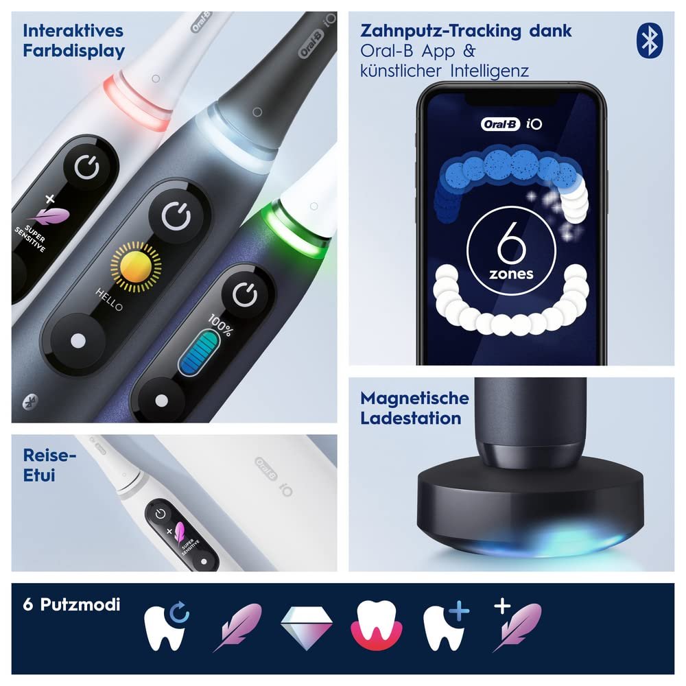 Зубная щетка электрическая Oral-B iO Series 8, 6 режимов чистки, магнитная технология, цветной дисплей, черный оникс, фото №5