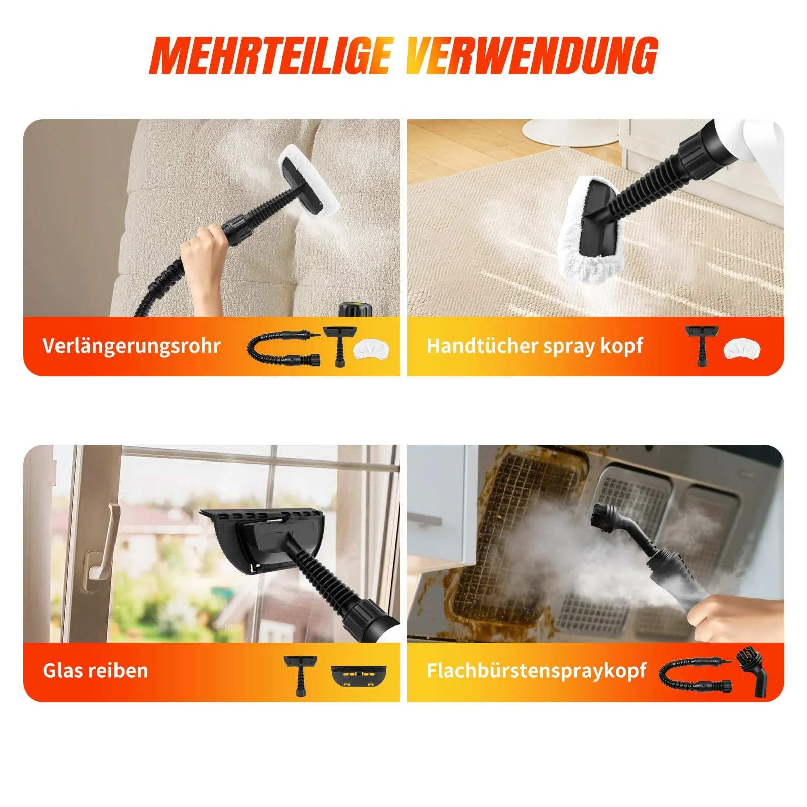 Пароочиститель высокого давления 3800 W 400 ml 7 аксессуаров IPX4 для автомобиля и дома, фото №8 Пароочиститель высокого давления 3800 W 400 ml 7 аксессуаров IPX4 для автомобиля и дома, фото №8