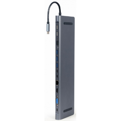 Концентратор Cablexpert USB-C 9-in-1 Hub/HDMI/VGA/PD/card-reader/lan/audio (A-CM-COMBO9-01), фото №2