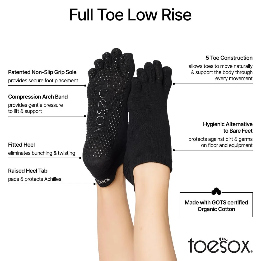 Шкарпетки для йоги з пальцями Toe Sox Unisex Full Toe Low Rise, фото №2 Шкарпетки для йоги з пальцями Toe Sox Unisex Full Toe Low Rise, фото №2