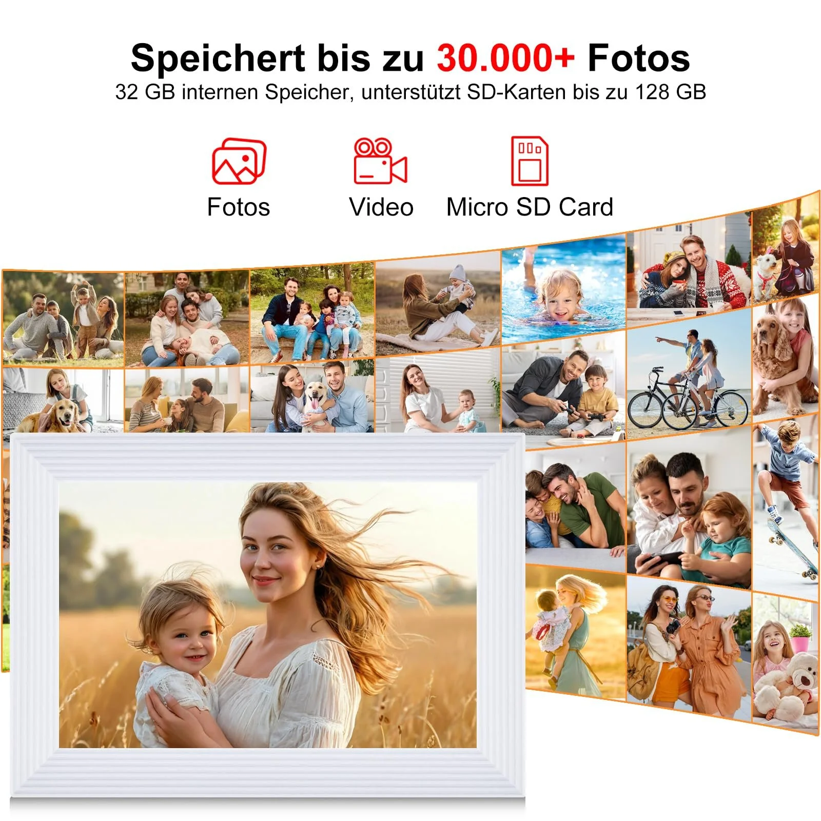 Цифровая фоторамка Frameo 10.1 дюйма HD IPS Touchscreen WiFi 32 GB Белая, фото №5