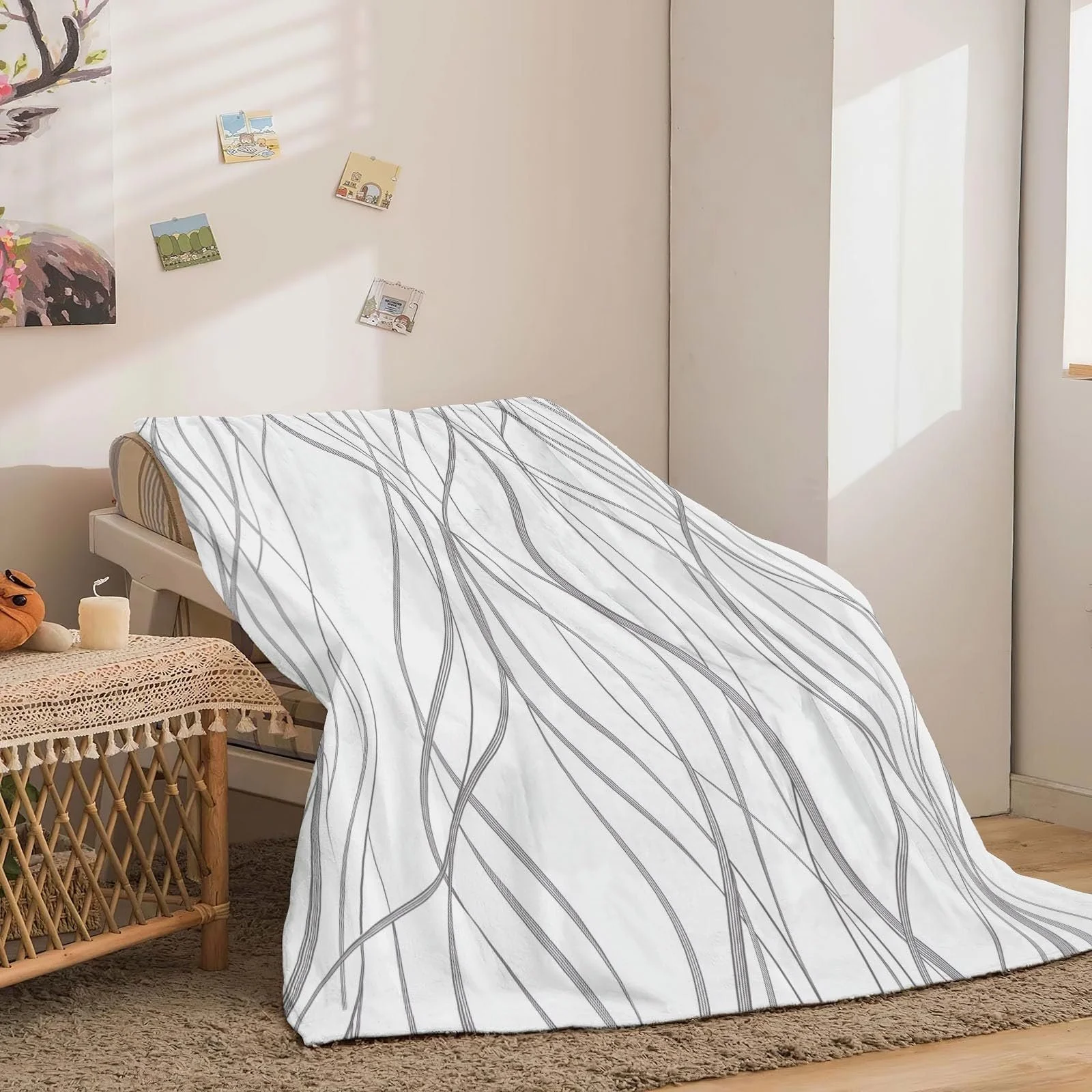 Плед Лінії Простота Текстура Високоякісний фланель Сірий 130 x 150 см, фото №1