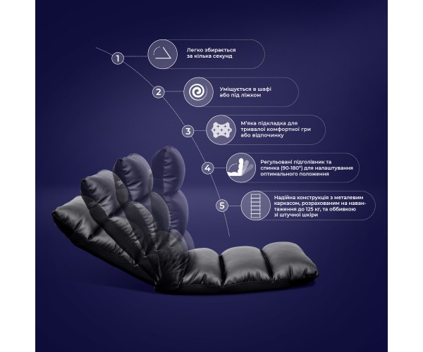 Trust Підлогове крісло GXT 718 RAYZEE ПУ шкіра до 125кг Чорний, фото №5 Trust Підлогове крісло GXT 718 RAYZEE ПУ шкіра до 125кг Чорний, фото №5