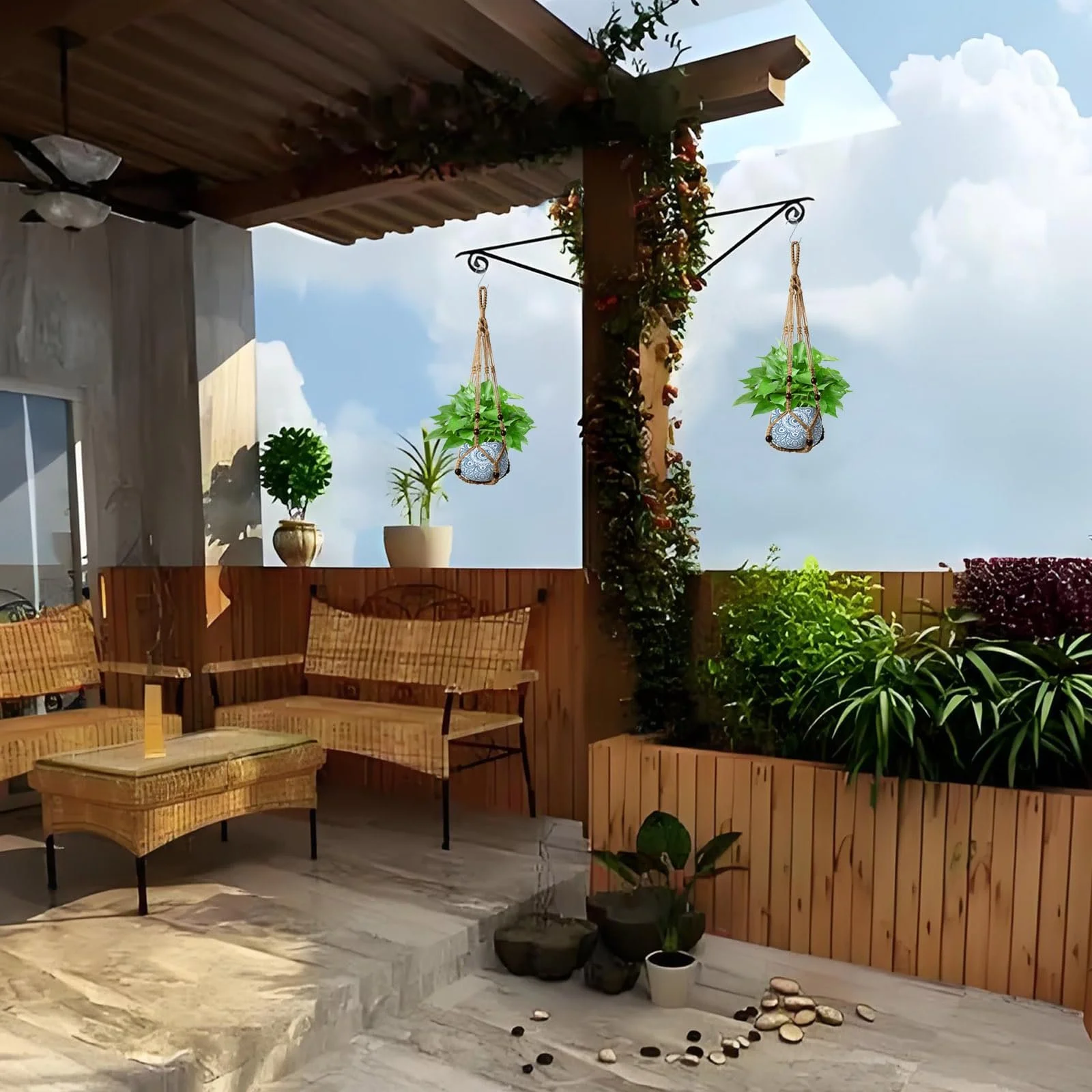 Кашпо підвісне Apstaqeoo з джутової мотузки з дерев'яними намистинами та S-подібним гачком, фото №7 Кашпо підвісне Apstaqeoo з джутової мотузки з дерев'яними намистинами та S-подібним гачком, фото №7