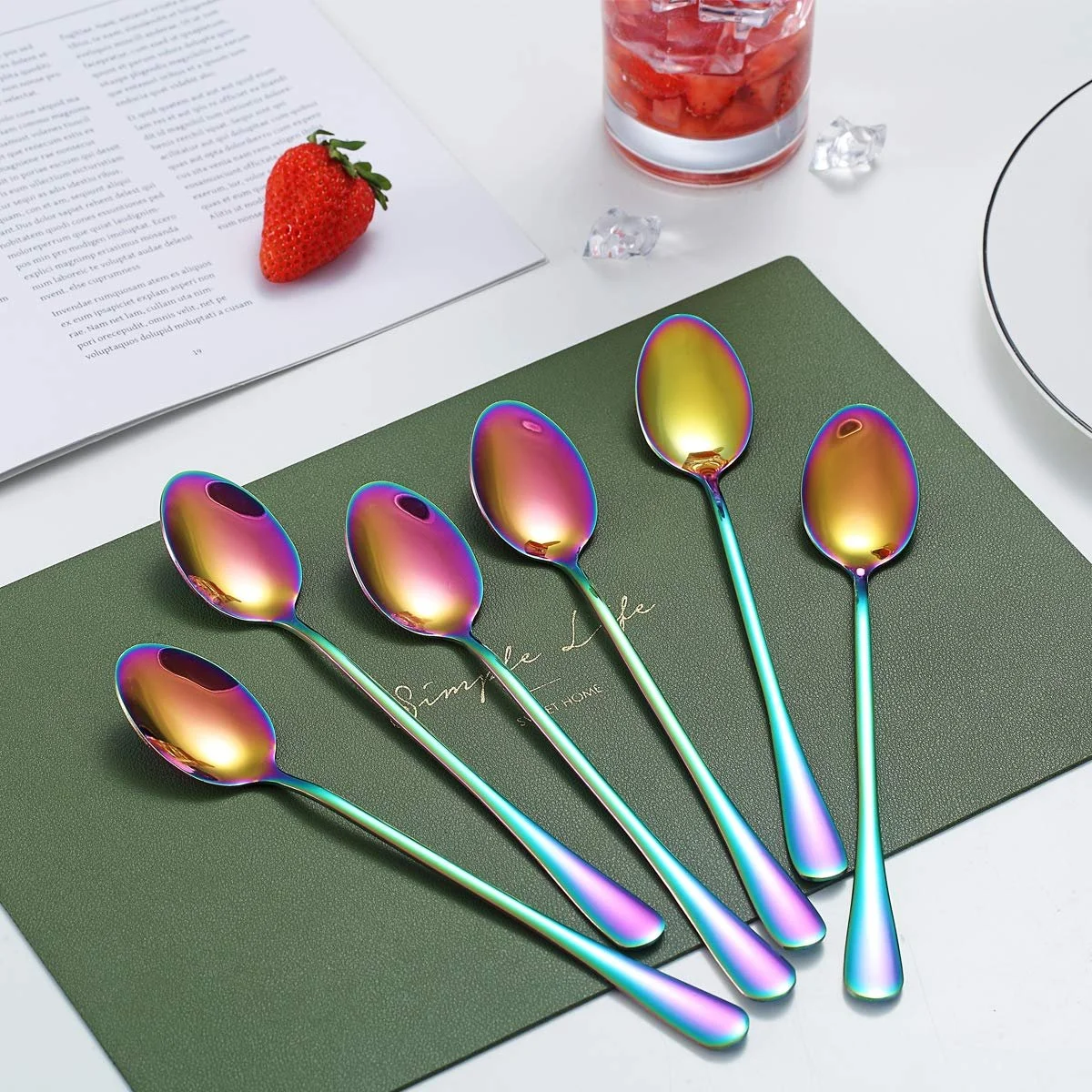 Ложка для холодного чаю Kyraton, нержавіюча сталь, 19 см, кольорове титанове покриття, набір 6 штук, фото №2 Ложка для холодного чаю Kyraton, нержавіюча сталь, 19 см, кольорове титанове покриття, набір 6 штук, фото №2