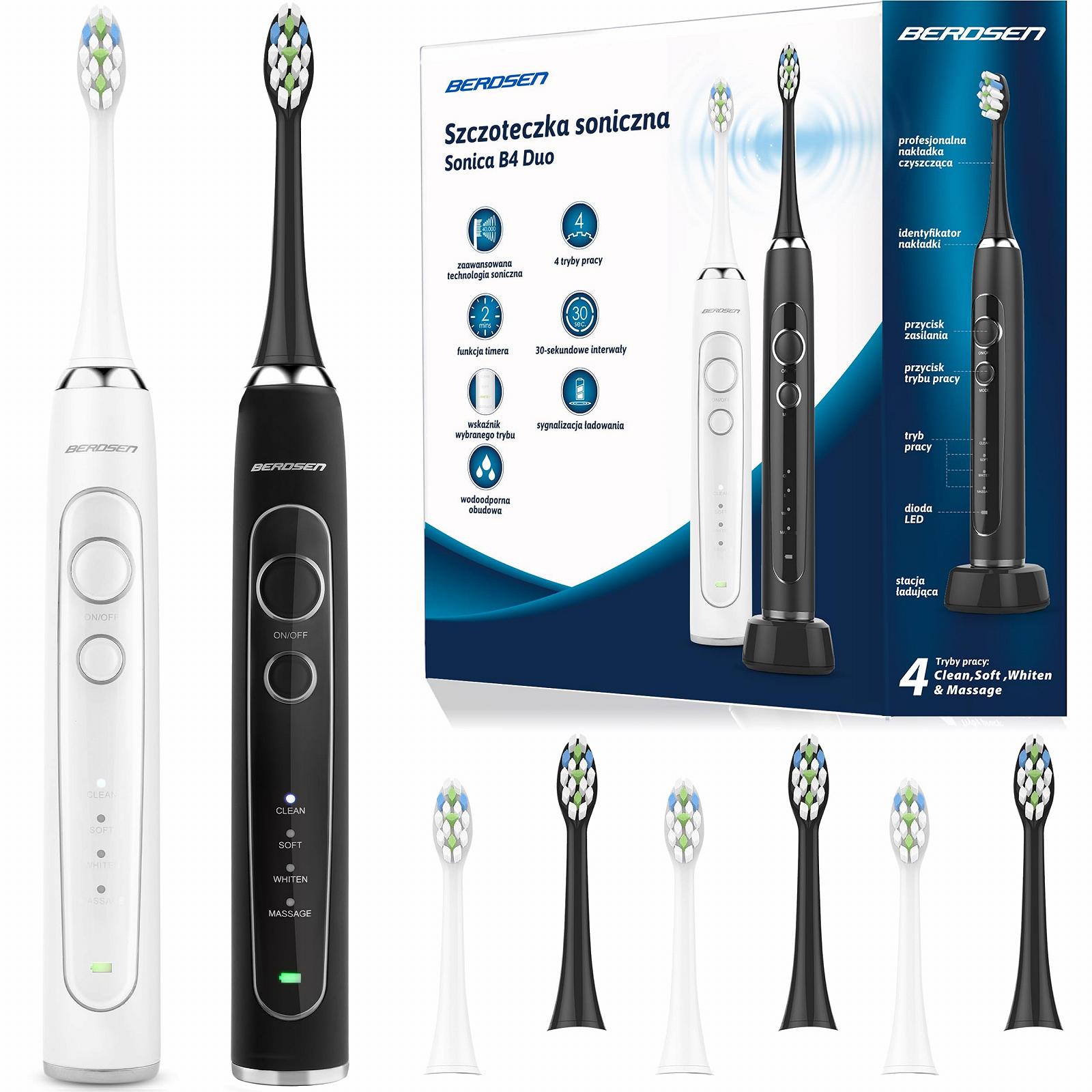 Звукова зубна щітка Berdsen Sonica Набір з 2 шт. Чорна, фото №1