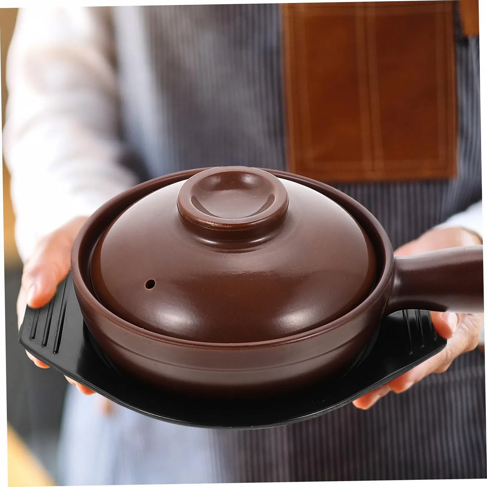 Кастрюля-сотейник VALICLUD керамическая маленькая термостойкая с ручкой и подставкой, фото №5