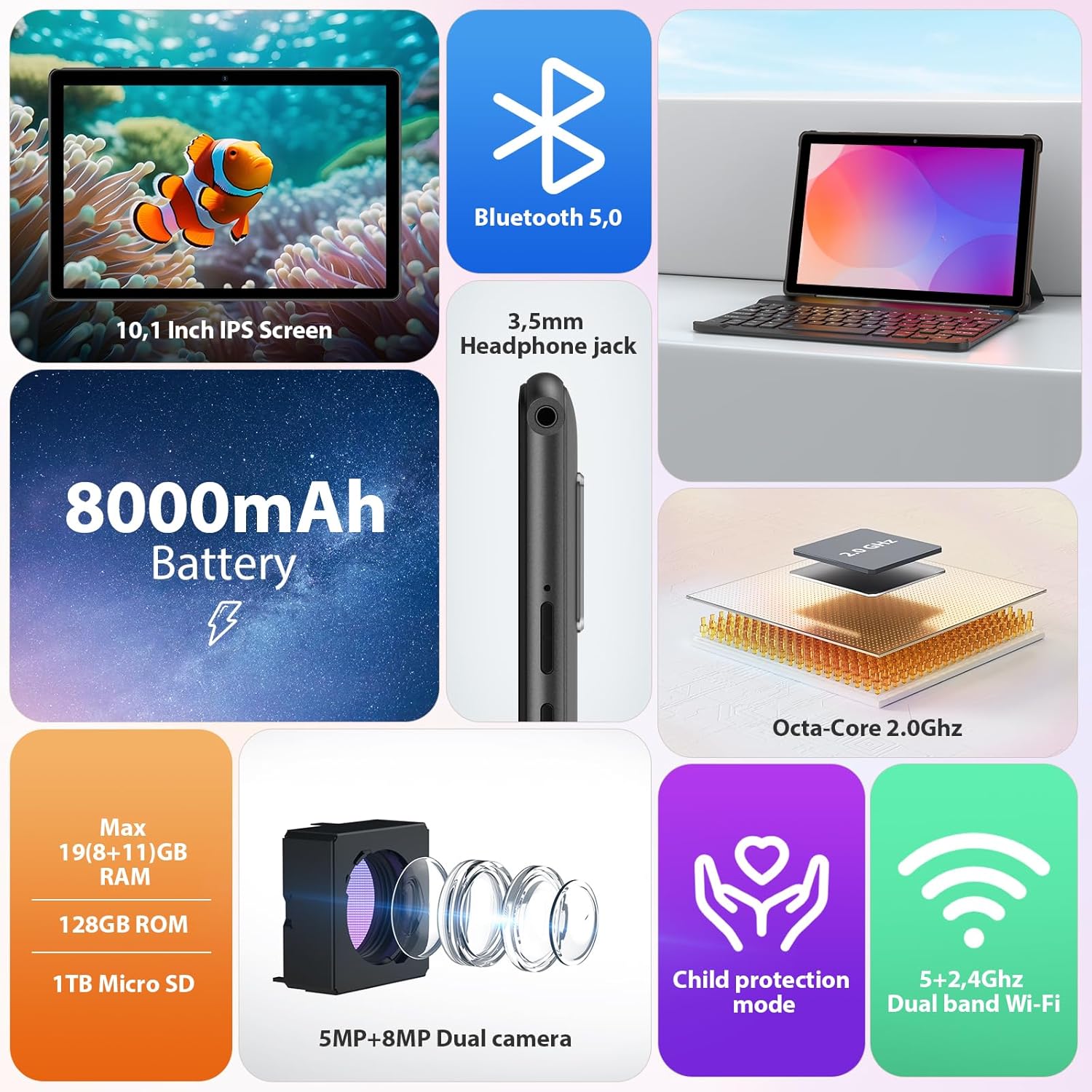 Планшет 10.1" MAXLEGEN Y121 8+11/128Gb 8 ядер Android 13 8000 mAh Сірий, фото №3