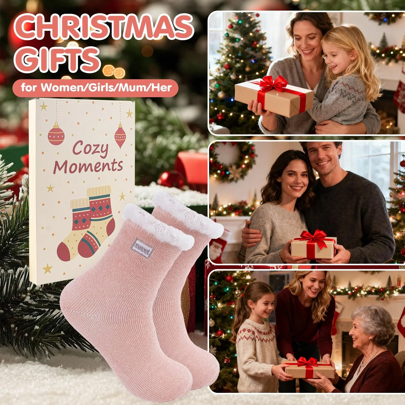 Пухнасті шкарпетки Жіночий подарунковий набір Різдво, 2 пари (розмір 35-42), фото №2
