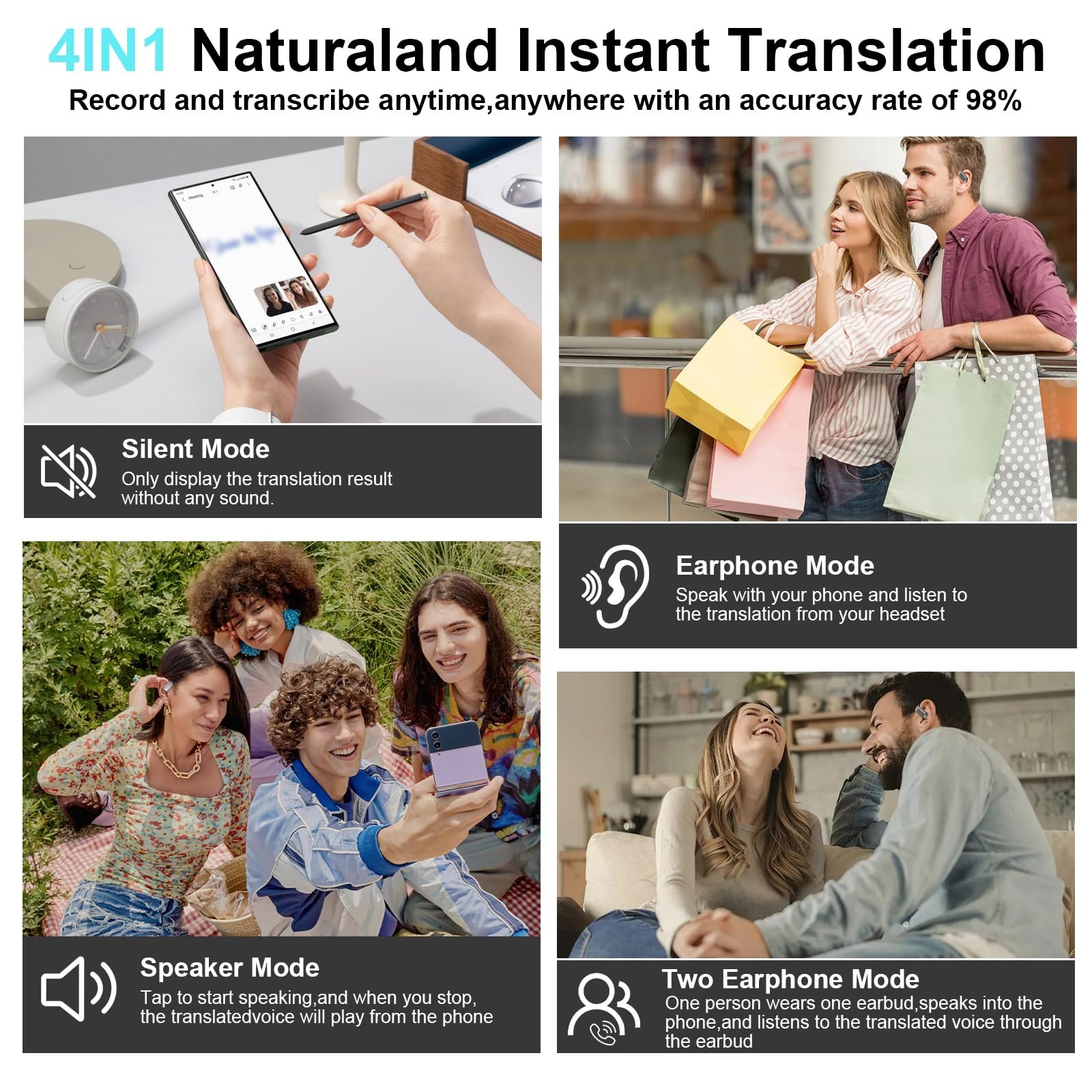 Навушники-перекладачі WingFly AI, 144 мови в реальному часі, бездротові Bluetooth 5.4 для iOS та Android, фото №3 Навушники-перекладачі WingFly AI, 144 мови в реальному часі, бездротові Bluetooth 5.4 для iOS та Android, фото №3