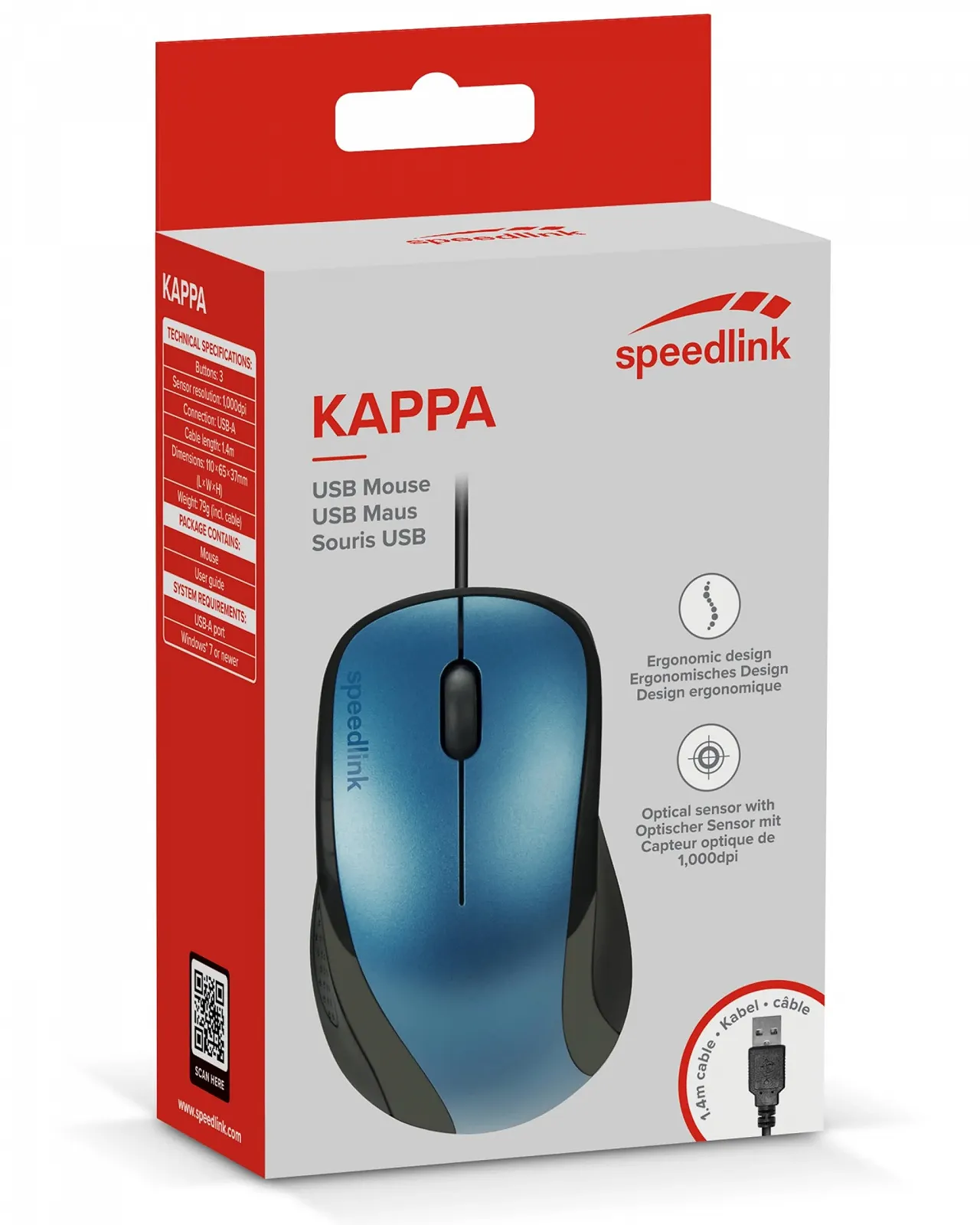 Мышь Speedlink Kappa 120 USB, 3 кнопки, синяя, фото №5 Мышь Speedlink Kappa 120 USB, 3 кнопки, синяя, фото №5