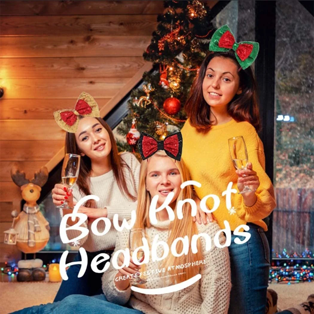 Обруч на голову з бантом Reaky, прикрашена блискітками, чорно-червона, фото №7