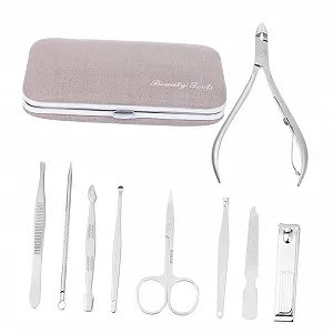 Набір для манікюру і педикюру PACKOVE 9 предметів, нержавіюча сталь, сірий - Фото 1