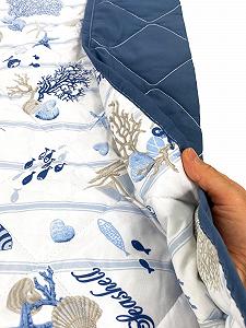 Стьобане покривало Tex family з бантом / Морськими та кораловими мотивами та мушлями / У смугастій основі / Двоспальне synthetic.ua - Фото 1