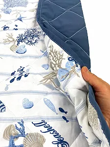 Текстильне покривало з бантом Tex family, море, корали та мушлі зі смугастою основою, двоспальне synthetic.ua - Фото 1