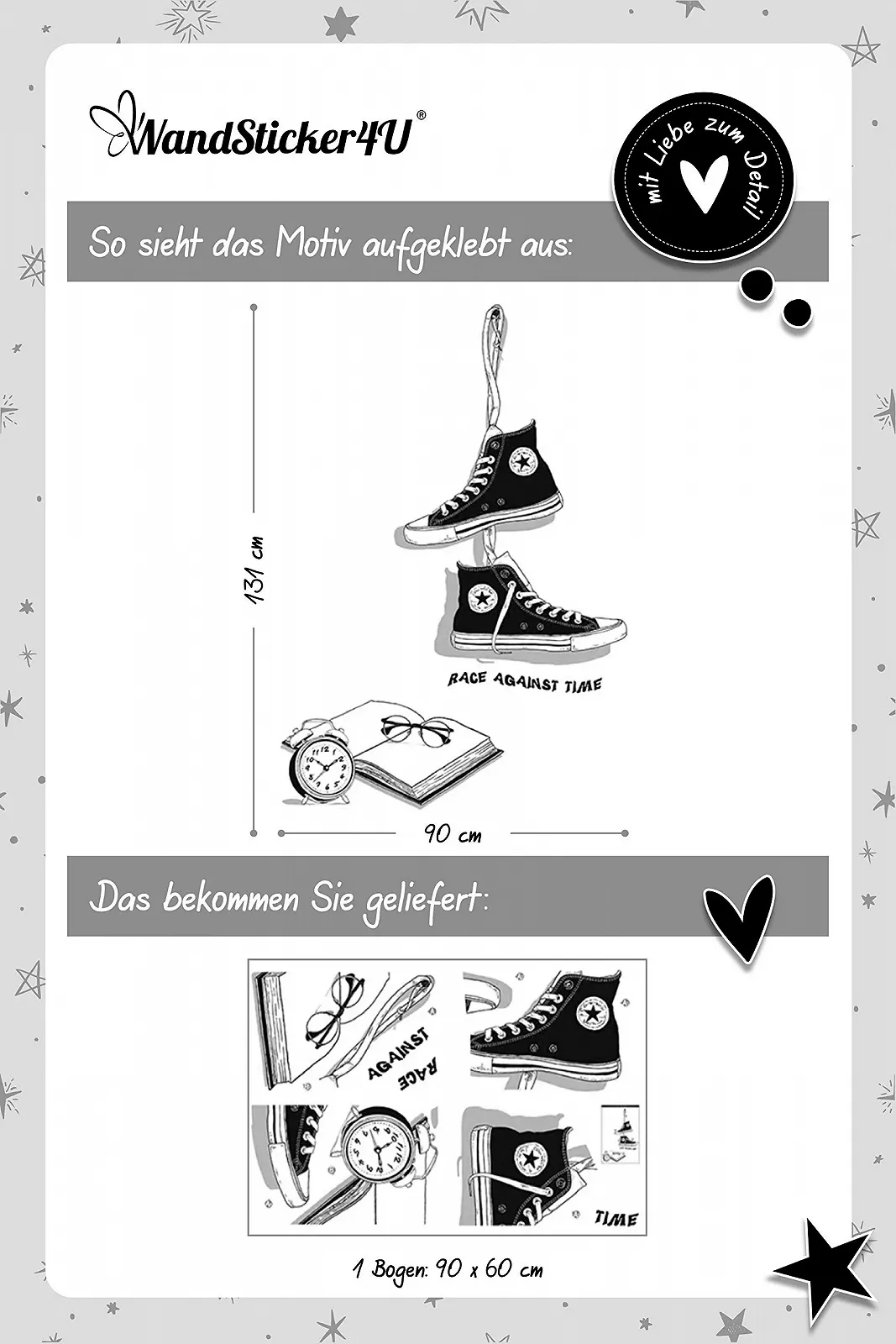 Наклейка на стіну WandSticker4U CHUCKS чорна велика 90 x 131 см для кімнати підлітка кеди самоклеюча, фото №5 Наклейка на стіну WandSticker4U CHUCKS чорна велика 90 x 131 см для кімнати підлітка кеди самоклеюча, фото №5