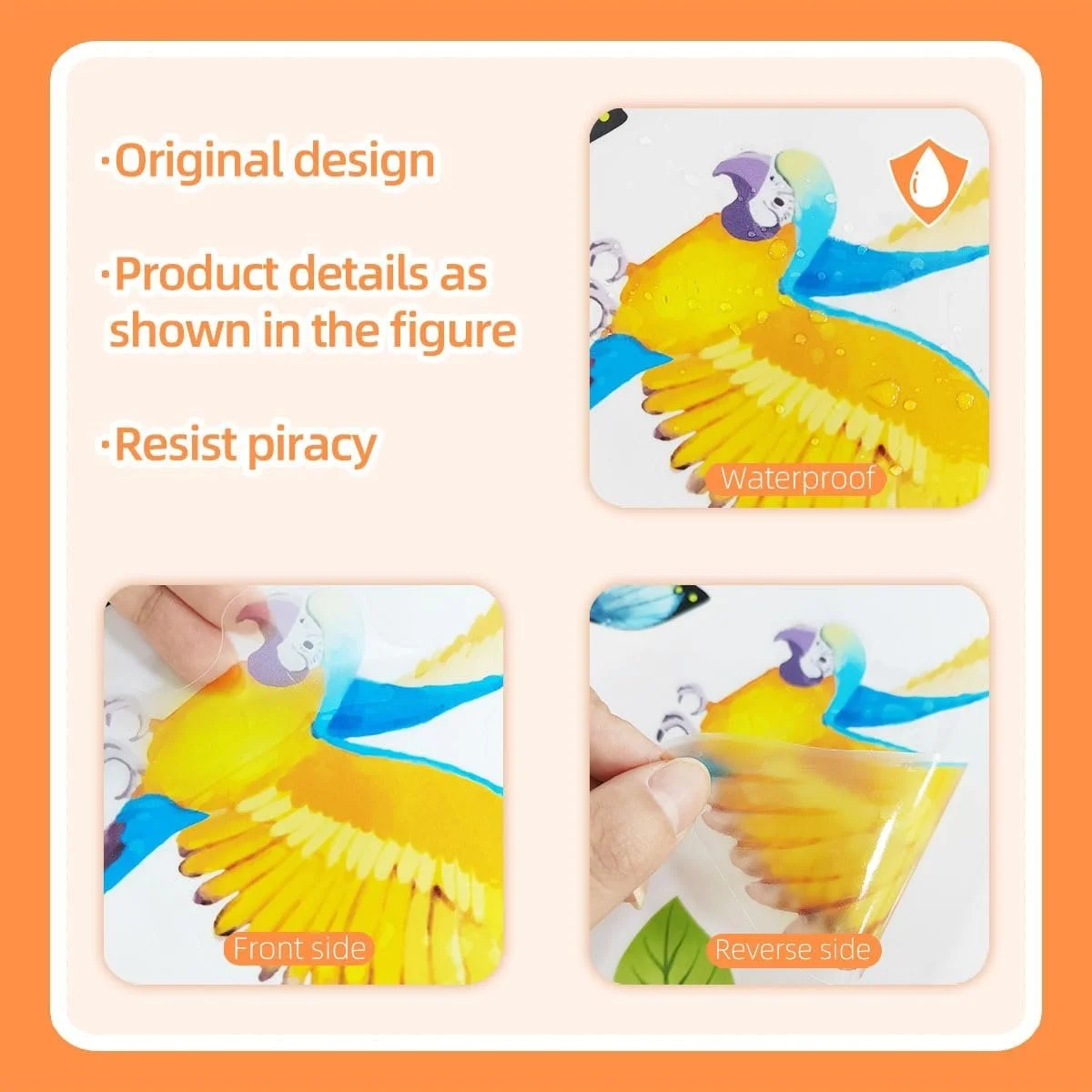 Наклейка на стену COVPAW Тропические растения Попугаи Листья Дерево Зеленая, фото №4