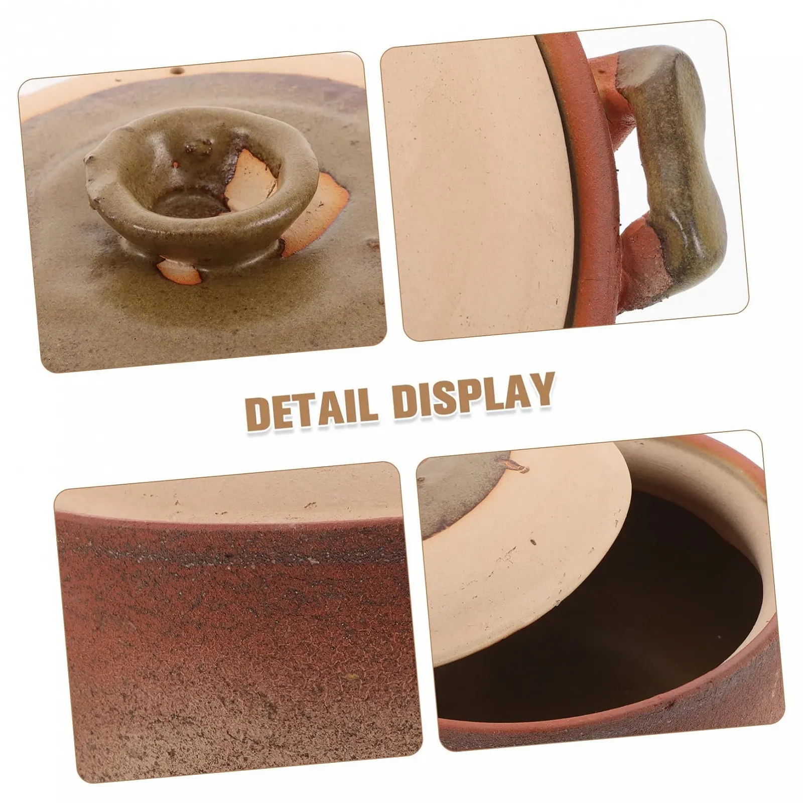 Горщик глиняний BESPORTBLE Теракотовий з кришкою та ручкою, фото №3