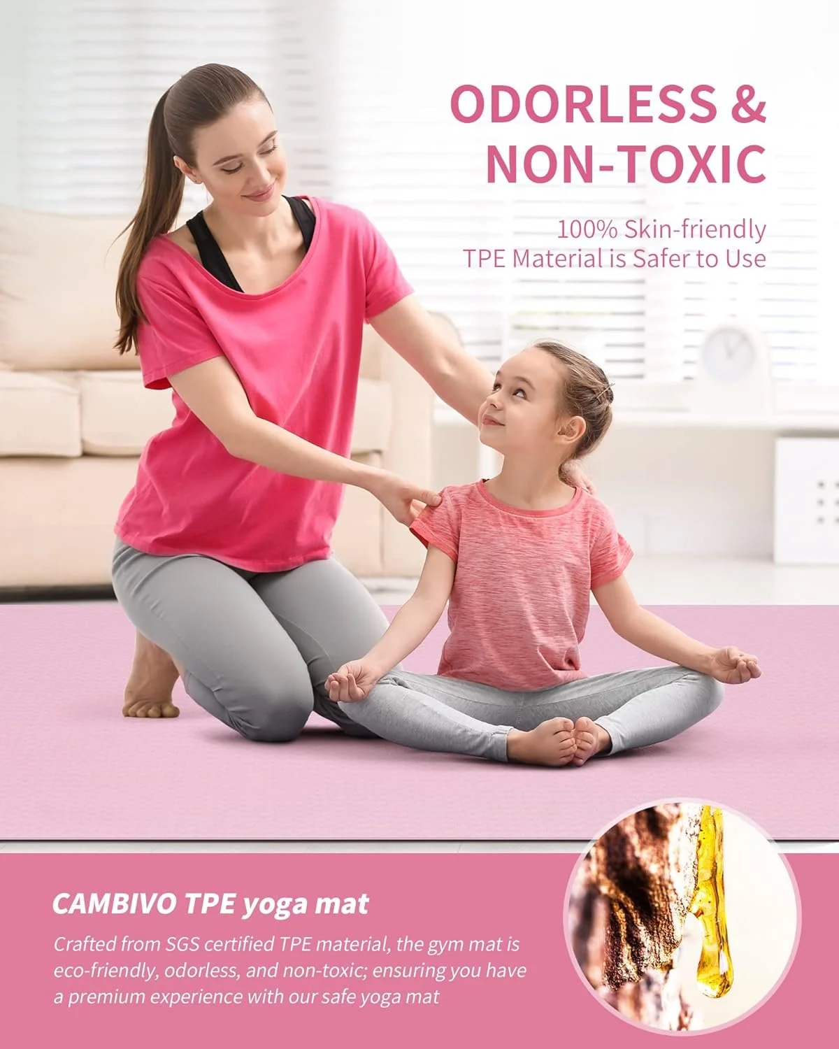 Килимок для йоги CAMBIVO 183 x 122 см Рожевий, фото №4