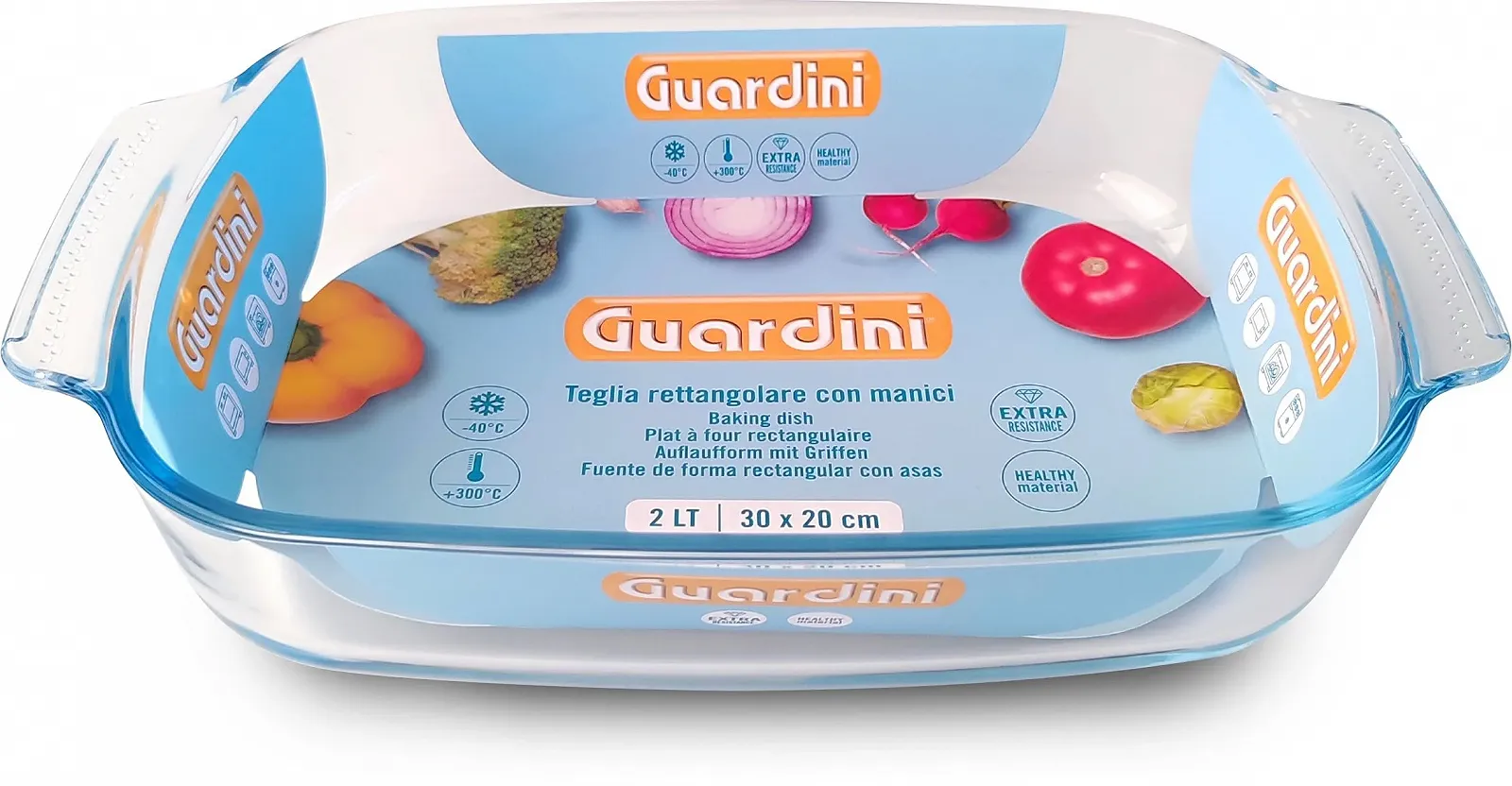 Противень для запекания Guardini прямоугольный с ручками боросиликатное стекло 30 x 20 x 6 см 2,0 л прозрачный/голубой, фото №2