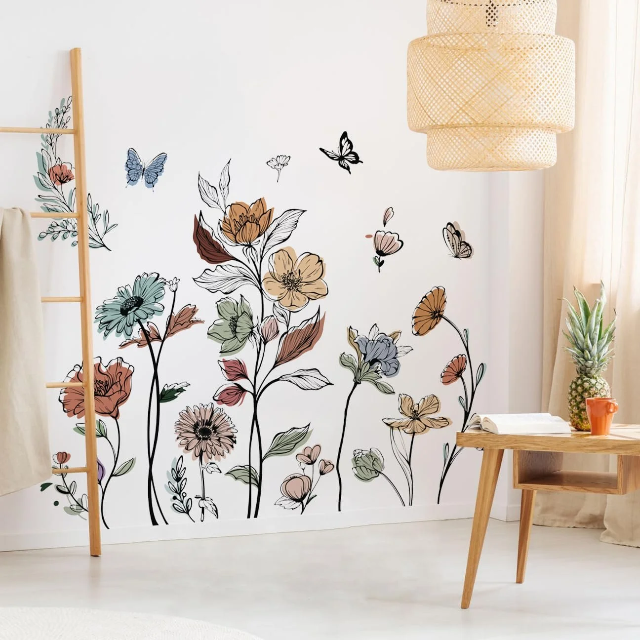 Наклейка на стіну Runtoo Boho Flowers Ретро квіти Кольоровий, фото №3