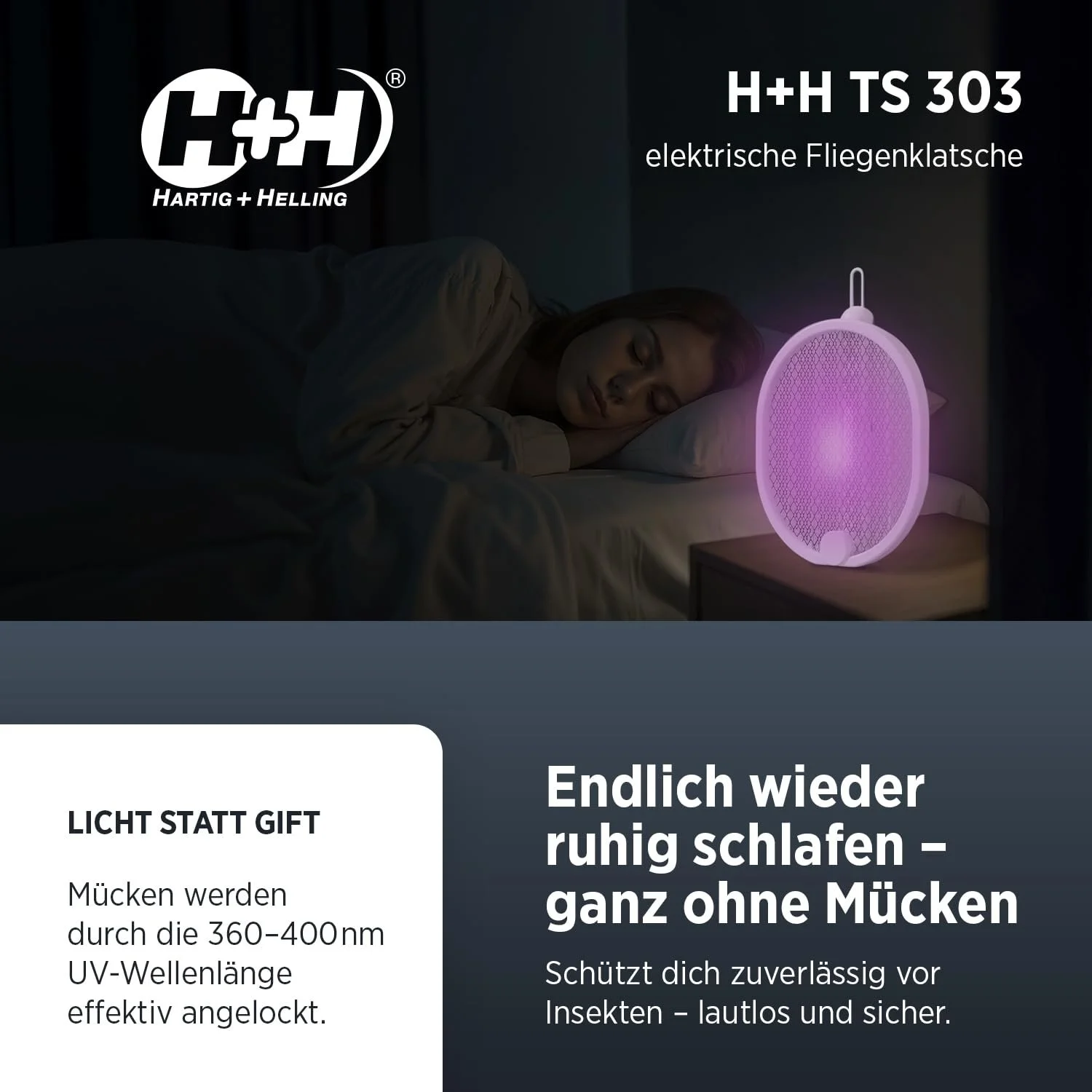 Електрична мухобійка H+H TS 303 набір 2 шт. 2-в-1 з UV-світлом USB-C біла, фото №7