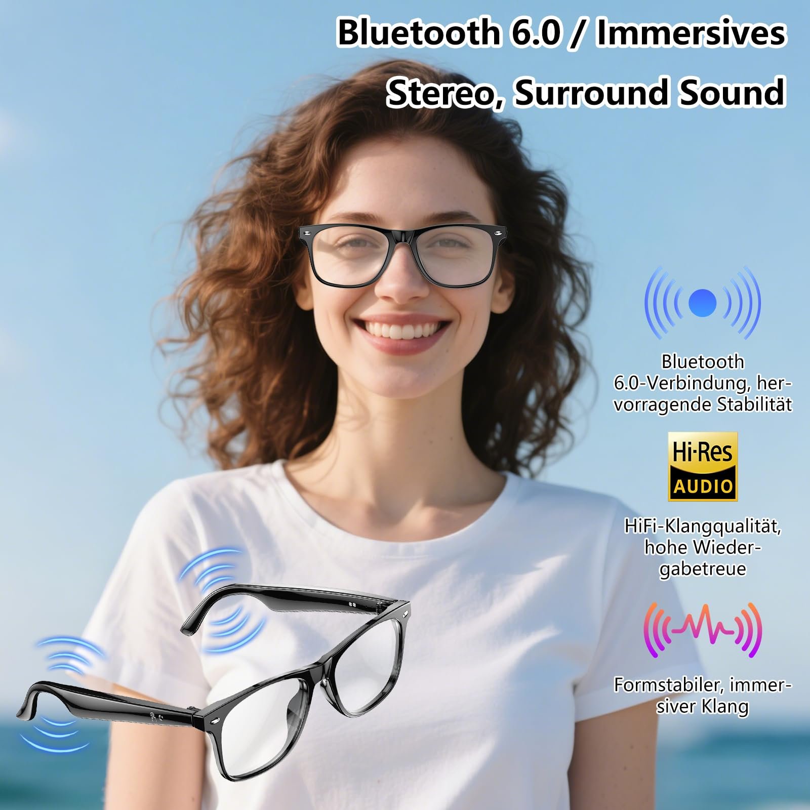 Умные очки Bluetooth с AI переводом, фильтром синего света, голосовым управлением, HiFi аудио, 163 языка, фото №3