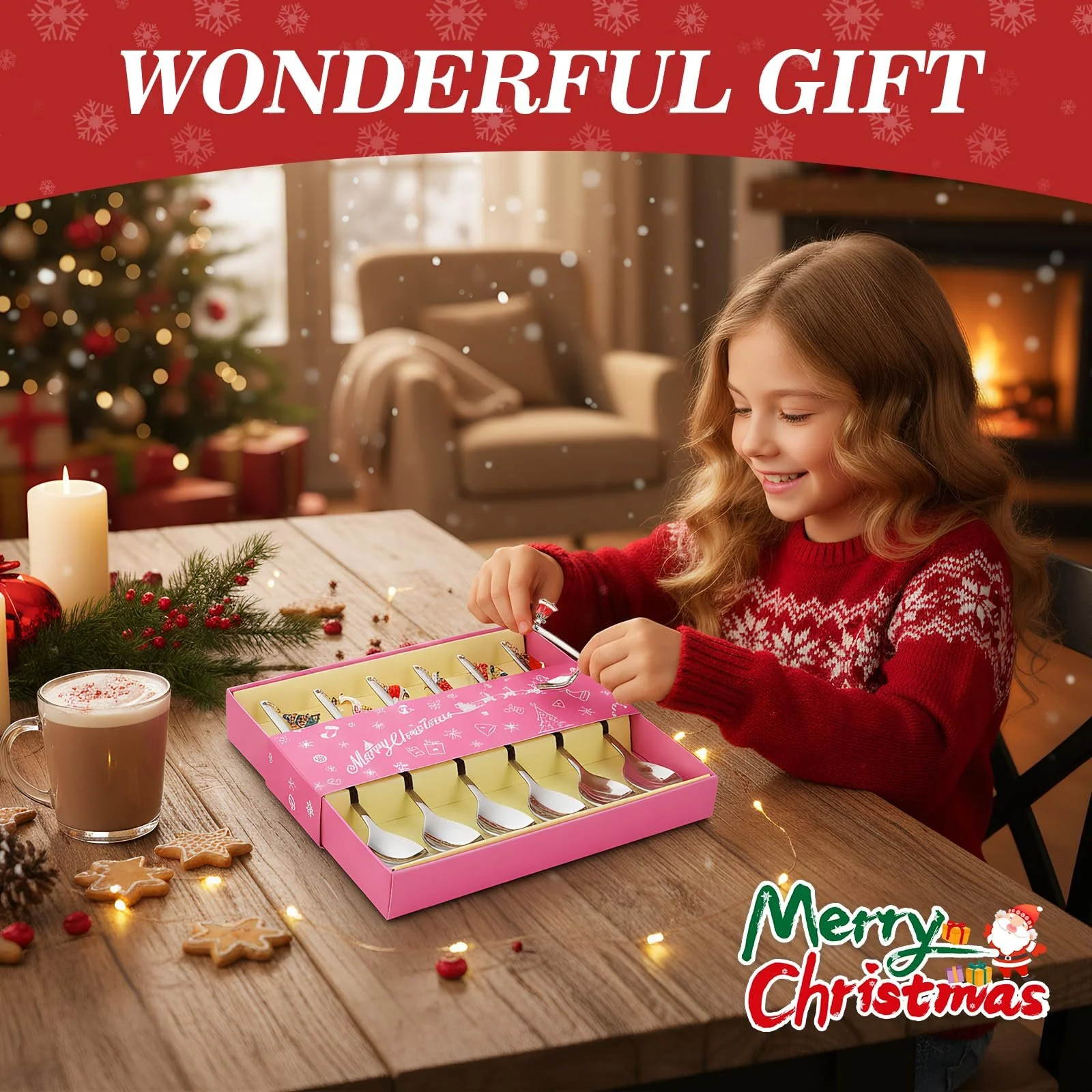 Набор из 6 рождественских ложек из нержавеющей стали, праздничные кофейные ложки с рождественским кулоном в элегантном дизайне, элегантная десертная ложка и ложка для смешивания для рождественского и зимнего украшения стола, фото №6