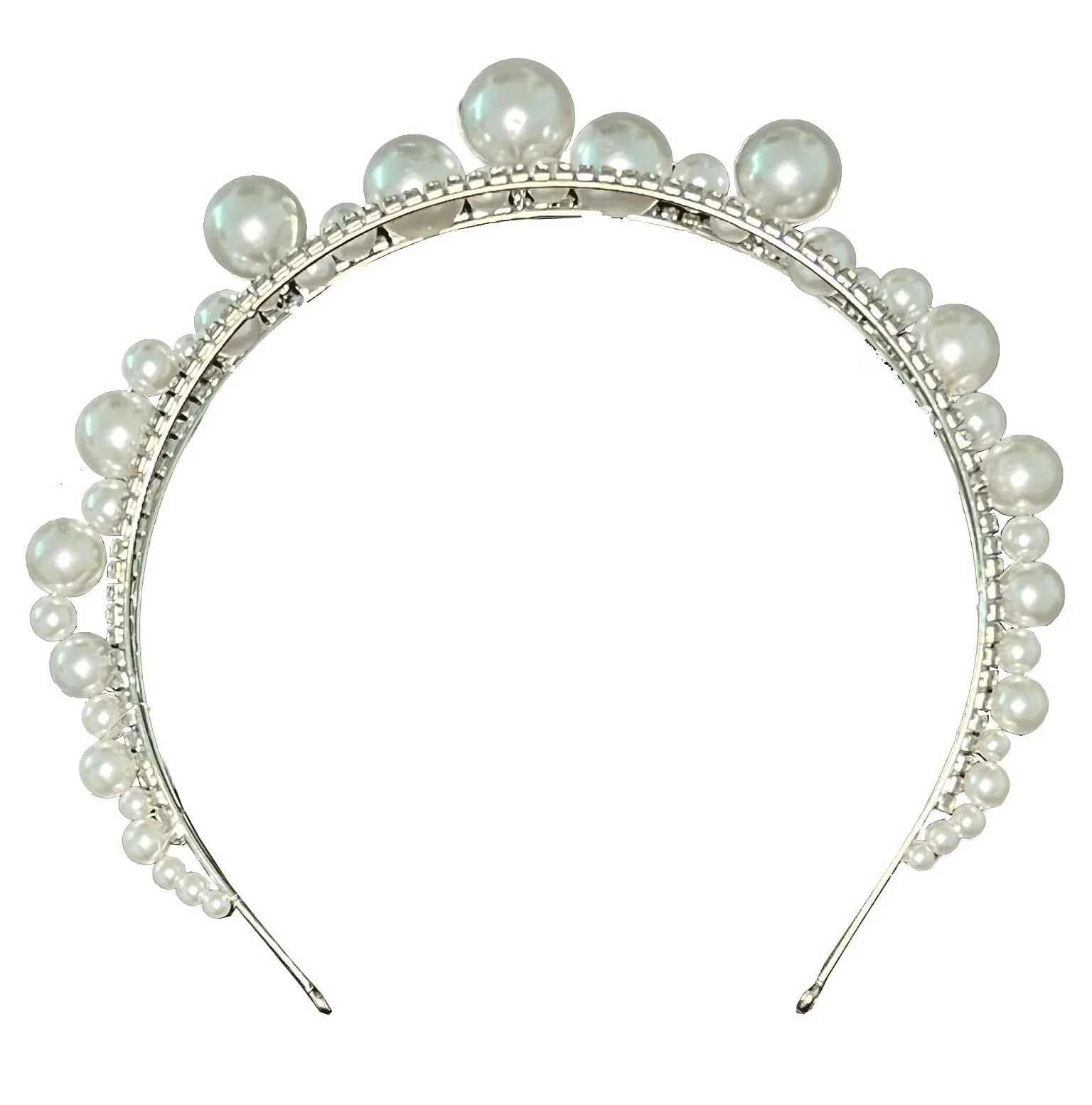 Обруч для волосся з великими блискучими стразами та перлинами, фото №1