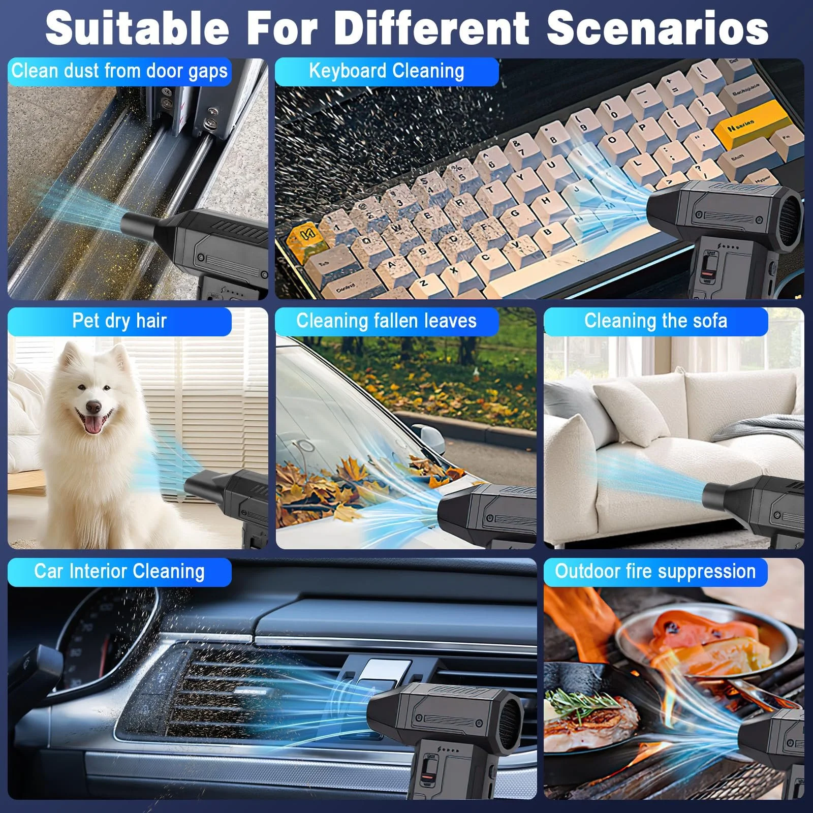 Акумуляторний повітродувка 130 000 об/хв 8000 мАг 6 насадок, фото №7 Акумуляторний повітродувка 130 000 об/хв 8000 мАг 6 насадок, фото №7