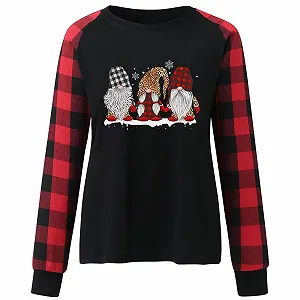 Женский рождественский свитшот Рождественский джемпер элегантный шикарный пуловер повседневный модный Рождественский клетчатый узор круглый вырез длинный рукав футболка свободный топ свитер уродливый рождественский synthetic.ua - Фото 1