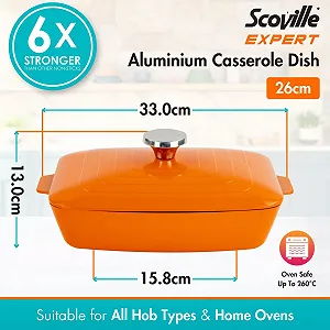 Кастрюля Scoville Expert Neverstick+ прямоугольная с крышкой 26 см оранжевая synthetic.ua - Фото 1