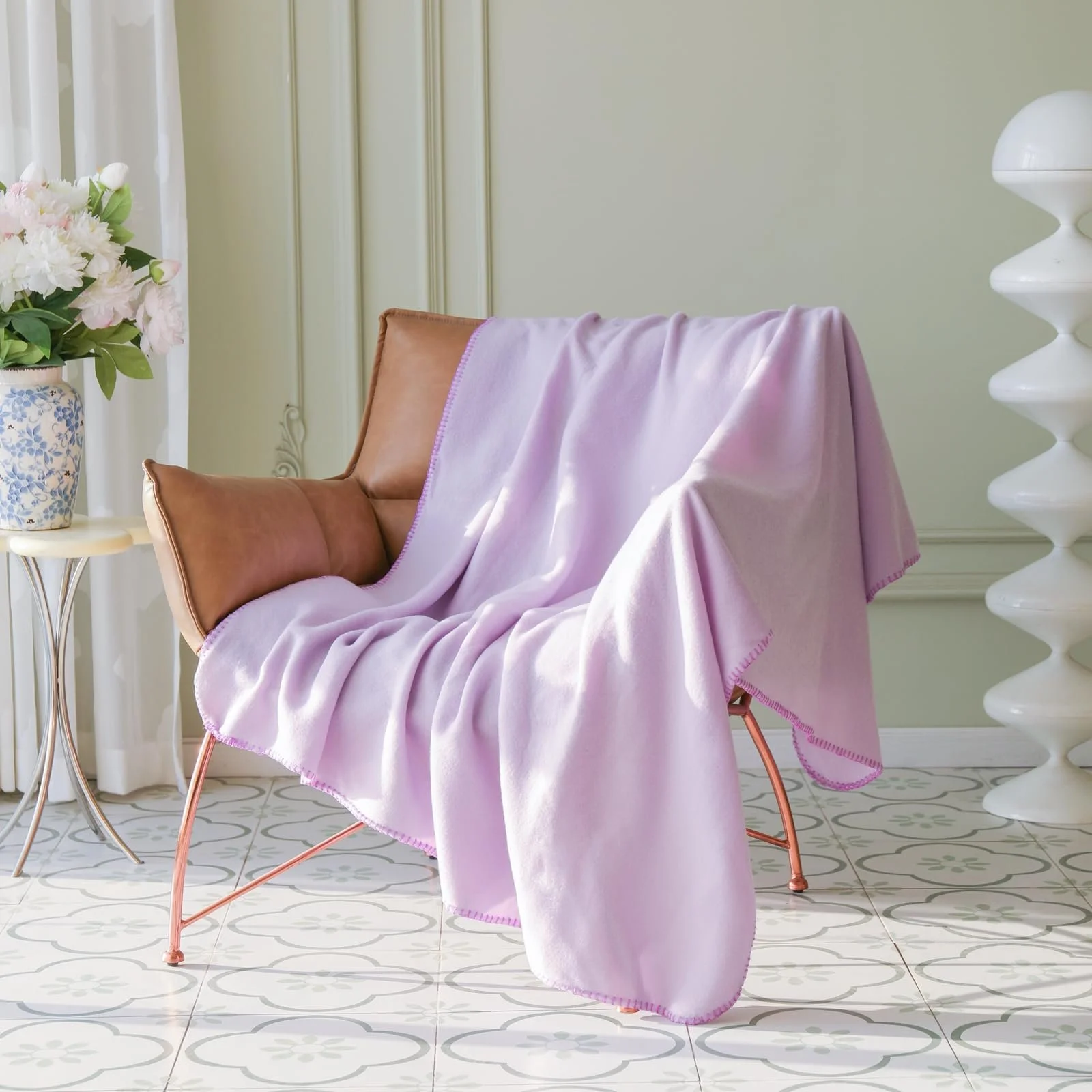 CAI TENG Набір з 6 пледів з полярного флісу 125 x 150 см, теплий та м'який плед для подорожей, світло-фіолетовий, фото №2