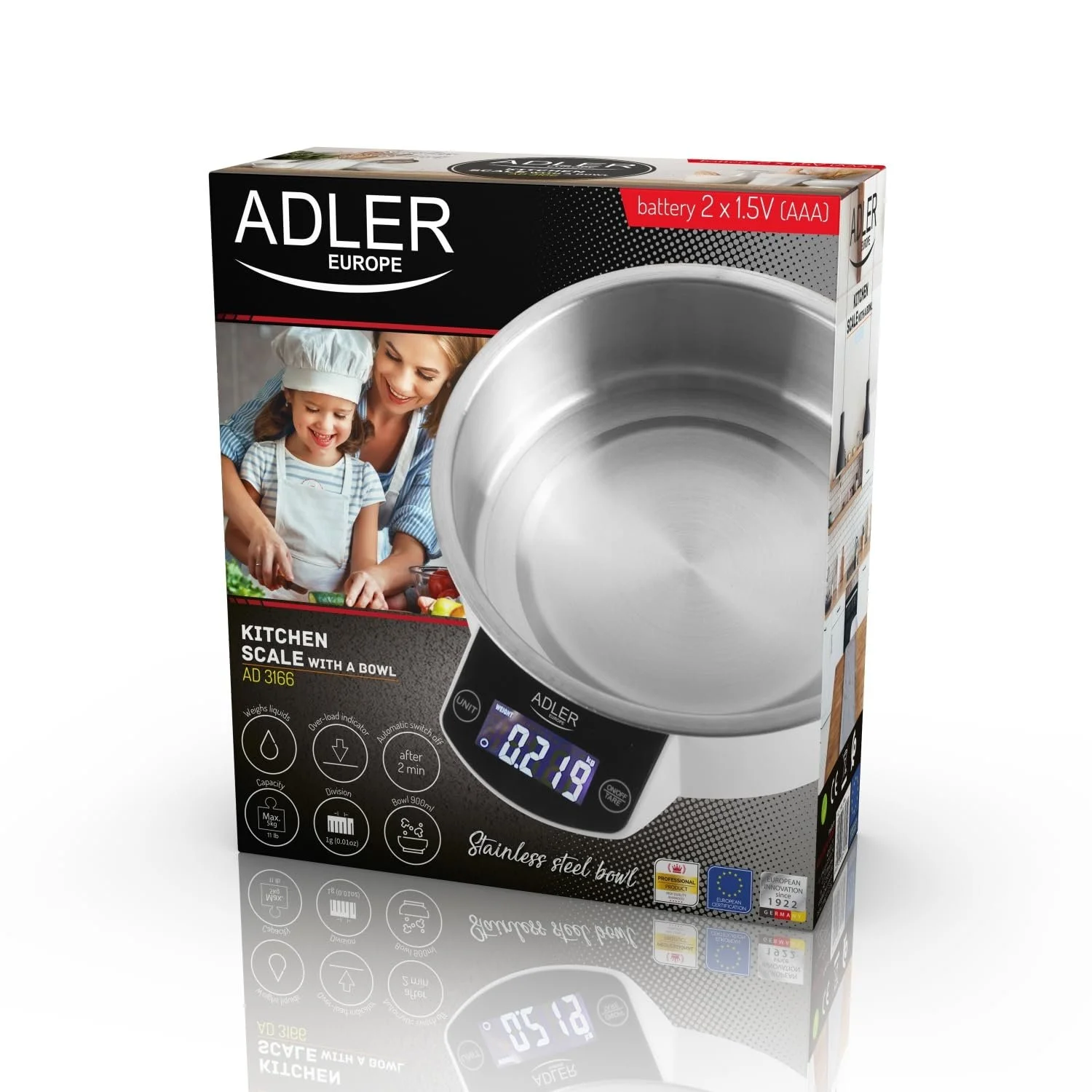 Кухонні ваги Adler AD 3166 цифрові з контейнером з нержавіючої сталі 900 ml 5 kg Білий/Сріблястий, фото №6 Кухонні ваги Adler AD 3166 цифрові з контейнером з нержавіючої сталі 900 ml 5 kg Білий/Сріблястий, фото №6