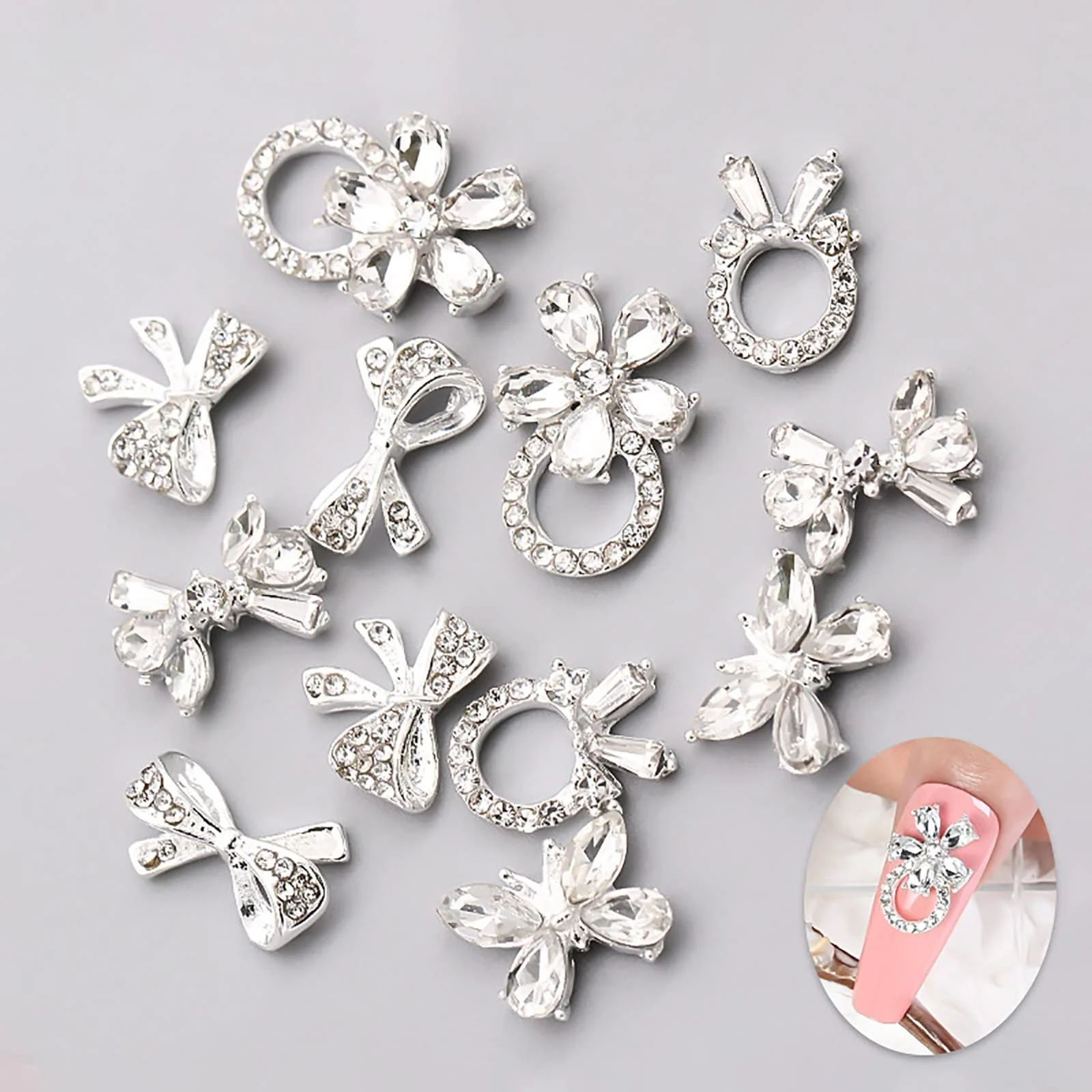 Стрази Метелик-Бантик Сріблястий, 10 шт, фото №5