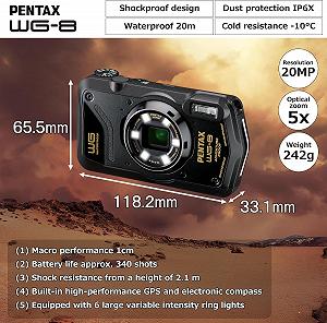 Экшн-камера Pentax WG-8 / 20Мп / 4К / 120fps / Водонепроницаемая 20м, Пылезащита IP6X, Ударопрочная 2.1м, Морозостойкая -10°C / Черная synthetic.ua - Фото 1