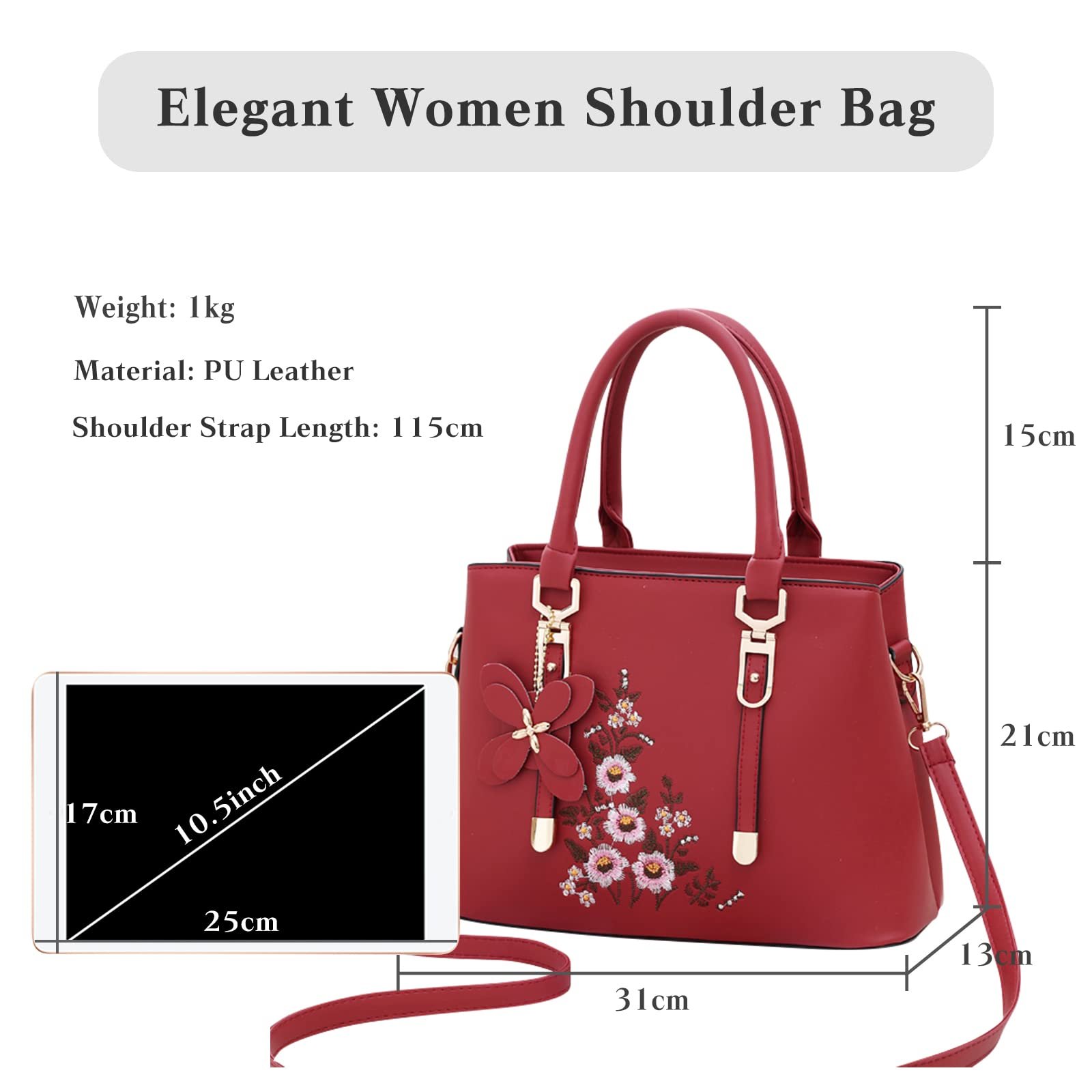 Сумка женская FANDARE, тоут, на плечо, из искусственной кожи, с вышивкой, винно-красная, модная, фото №3