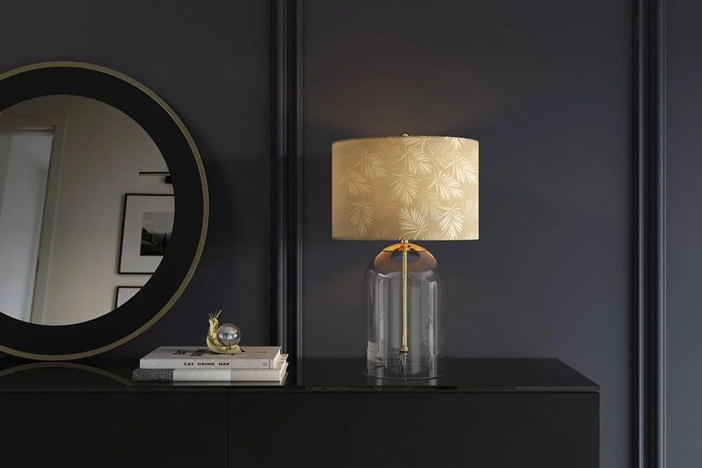 Настільна лампа invicta INTERIOR Classico Modern 50 см Скляна основа Лляний плафон Білий/Золотий, фото №3