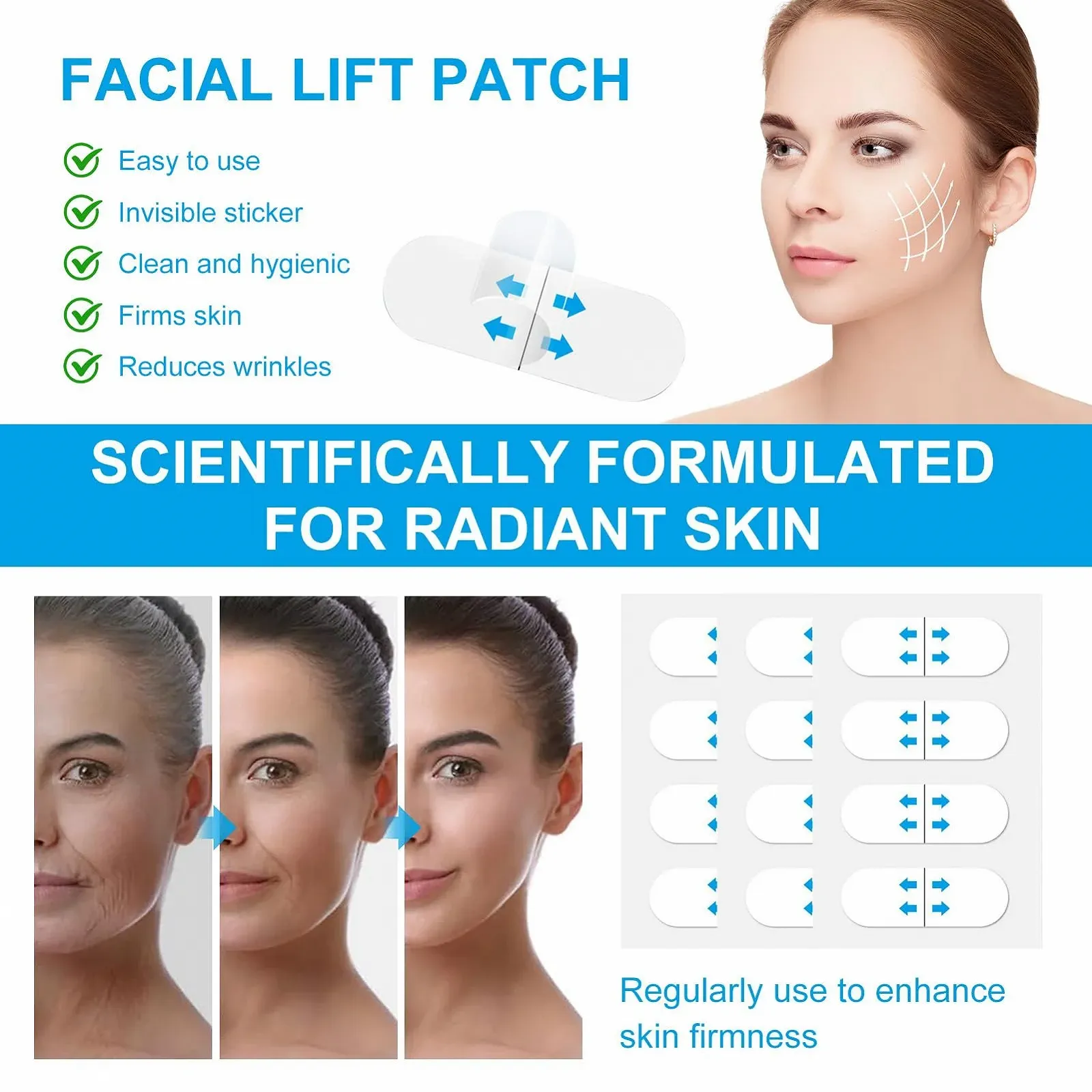 Стрічка для підтяжки обличчя, невидима, проти зморшок, миттєва підтяжка, фото №4