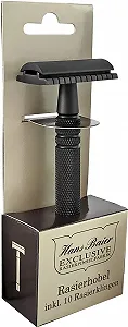 Набор для безопасного бритья Hans Baier Exclusive Metal Black с 10 лезвиями synthetic.ua - Фото 1