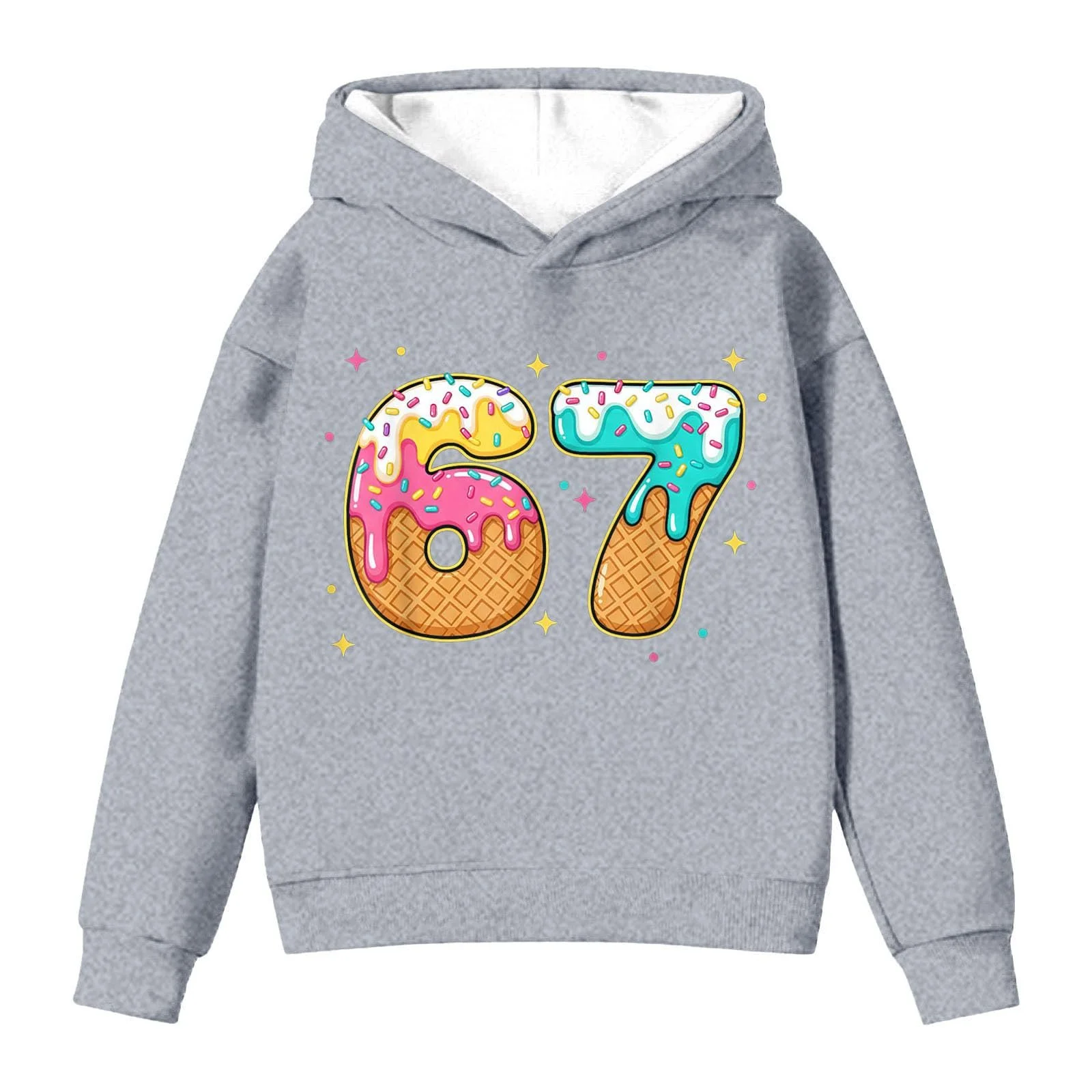 Толстовка для девочки Худи Детский Повседневный Модный Графический 67 Принт Дышащий Худи с передним карманом Уютный Теплый Комфортный Пуловер Лонгслив Свитшот, фото №1