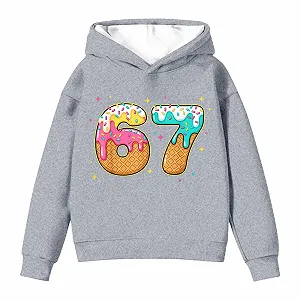 Толстовка для девочки Худи Детский Повседневный Модный Графический 67 Принт Дышащий Худи с передним карманом Уютный Теплый Комфортный Пуловер Лонгслив Свитшот - Фото 1