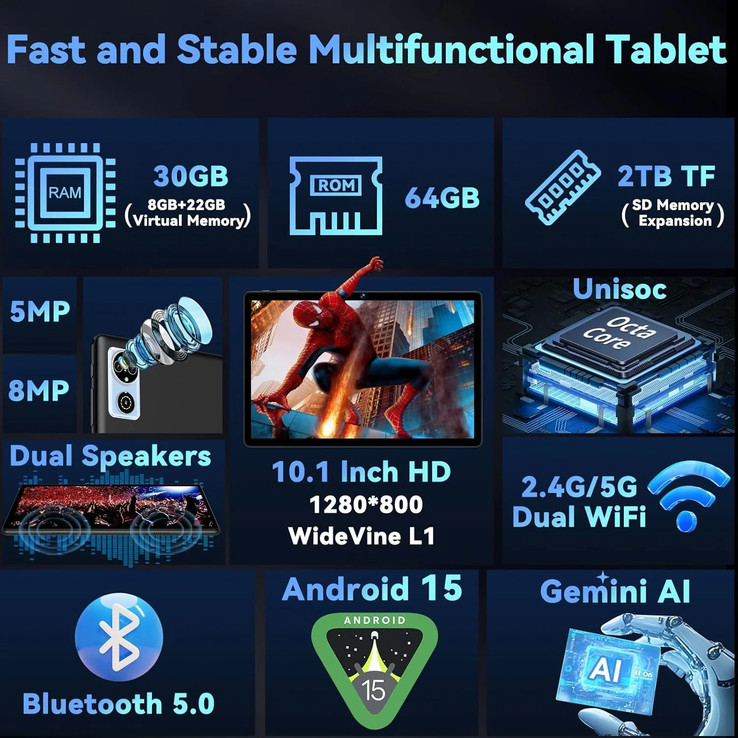 Планшет 10.1'' Full HD DEERTimeME 8+22/64Gb / 8 ядер / Android 15 / 6000 мАг / Чорний, фото №3