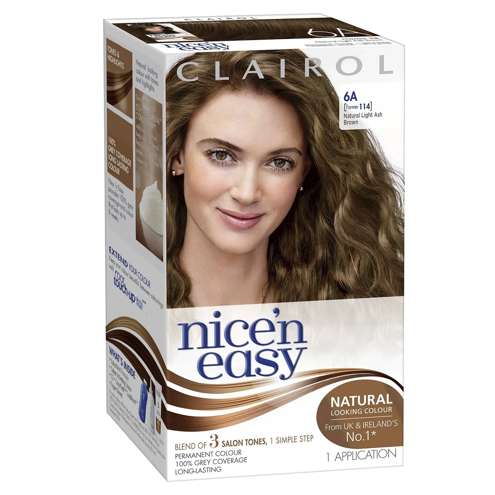 Стійка фарба для волосся Clairol Nice'n Easy 114/6A Натуральний світло-попелястий каштановий, фото №5