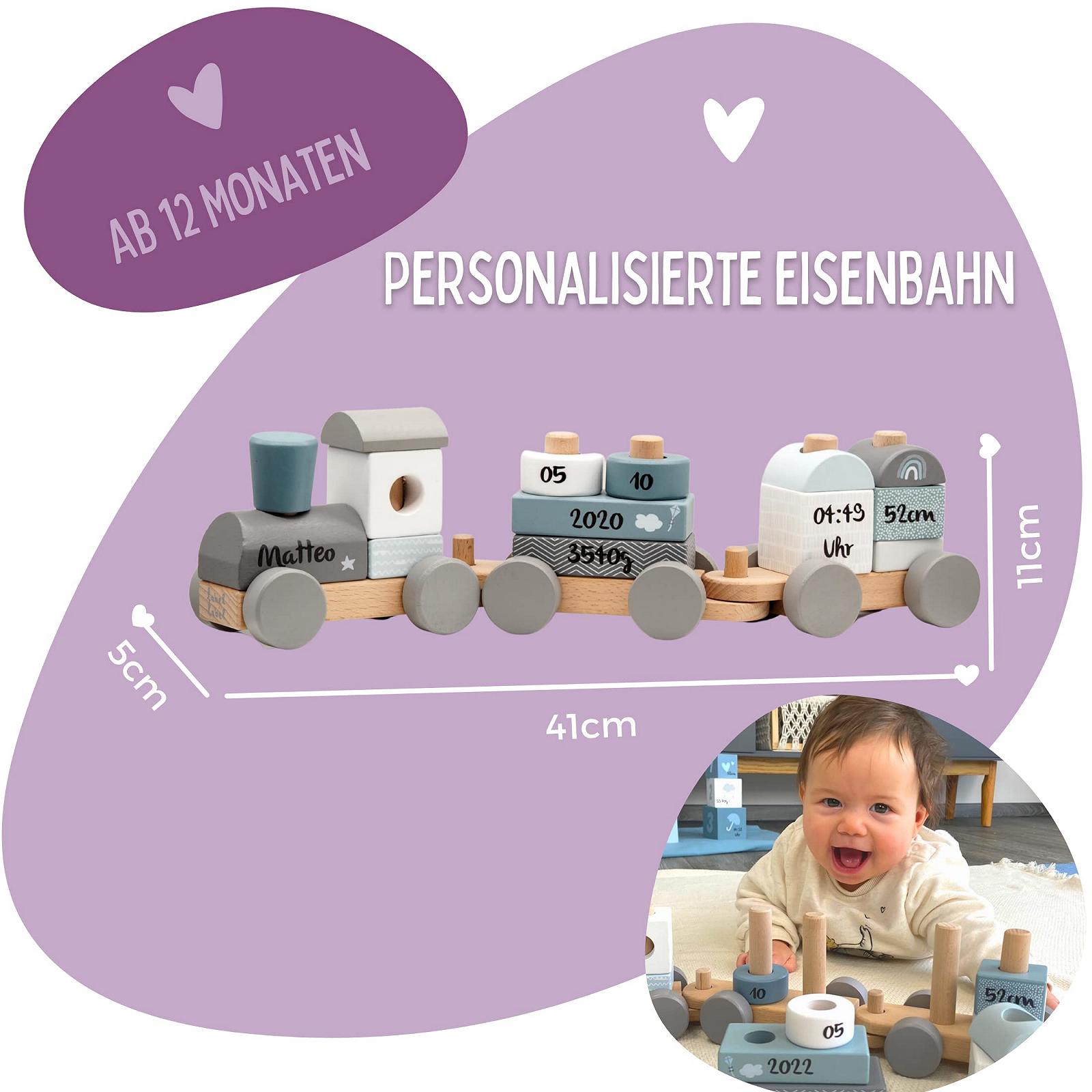 Деревянный поезд Kidslino Blue Персонализированный, фото №3 Деревянный поезд Kidslino Blue Персонализированный, фото №3