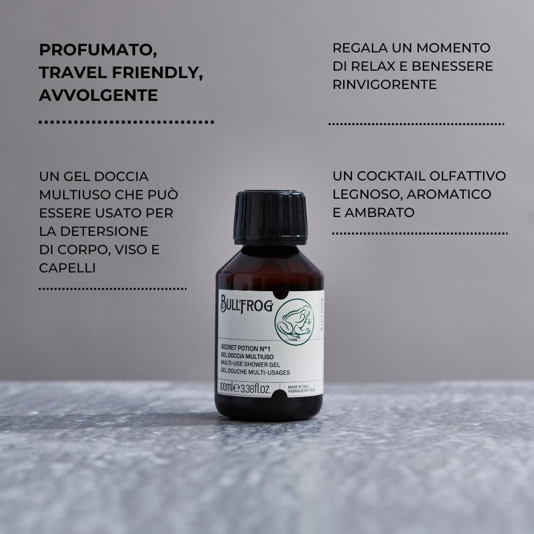 Універсальний гель для душу для тіла, обличчя та волосся Bullfrog Secret Potion N.1 92,3% натуральний деревний та амбровий аромат 100 мл, фото №3 Універсальний гель для душу для тіла, обличчя та волосся Bullfrog Secret Potion N.1 92,3% натуральний деревний та амбровий аромат 100 мл, фото №3