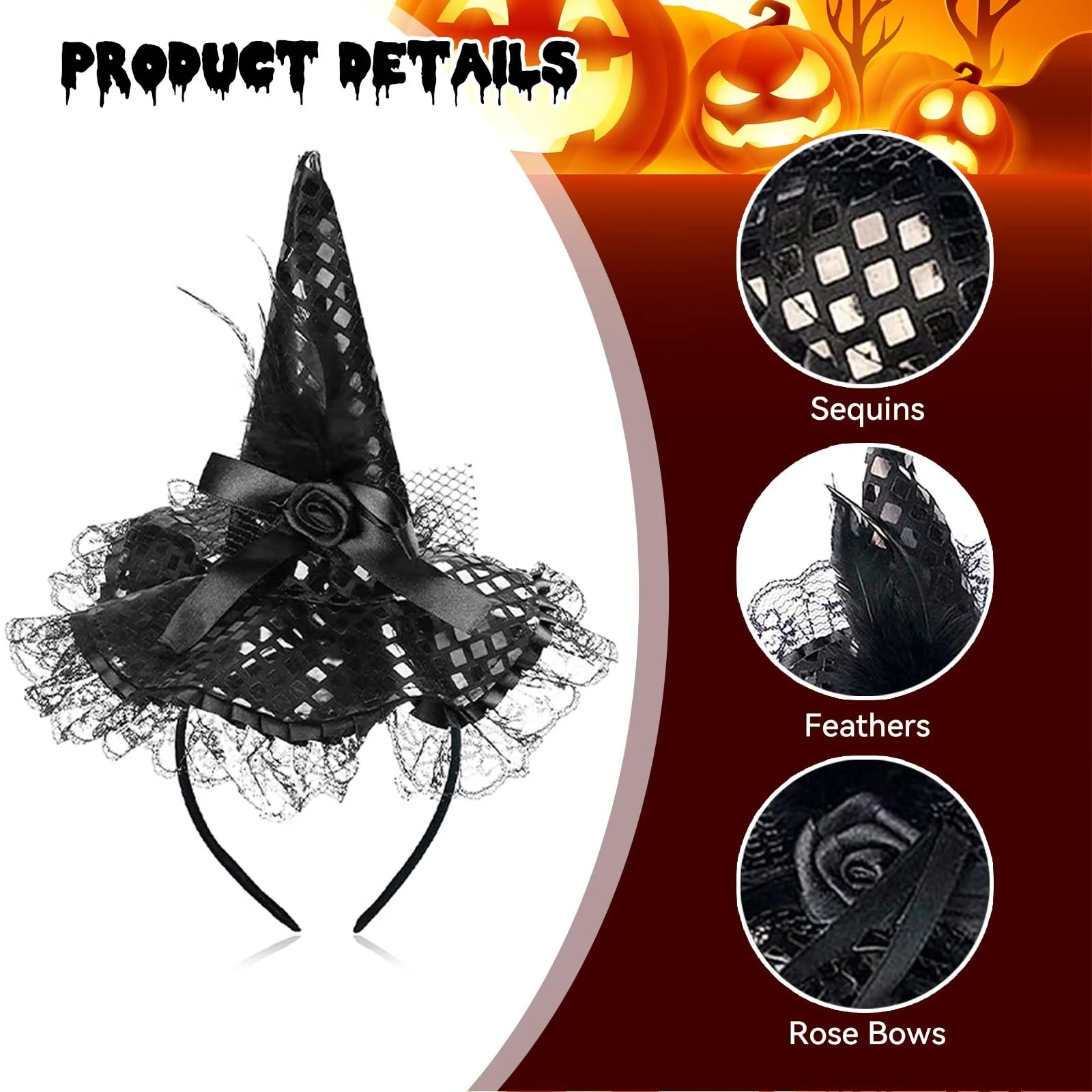 Обруч Шляпа Ведьмы Черный, фото №3