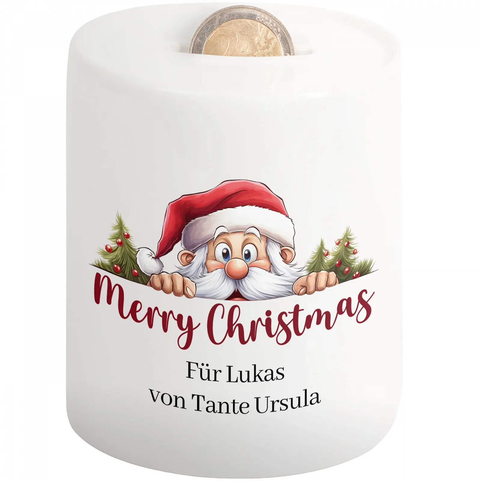 Скарбничка керамічна Merry Christmas персоналізована Санта-Клаус, фото №1