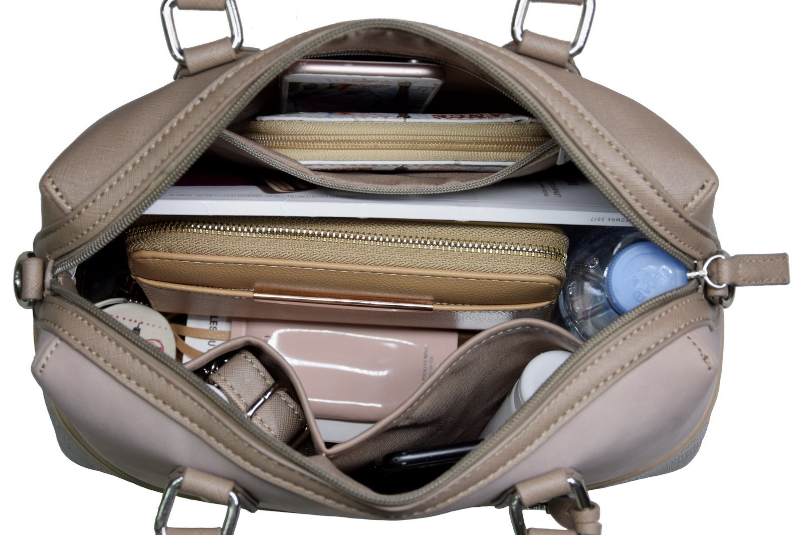 Сумка з верхньою ручкою David Jones Bugatti Polochon Duffle, багатокольорова смугаста, з нубуку з блискітками, жорстка штучна шкіра, рожева, фото №7